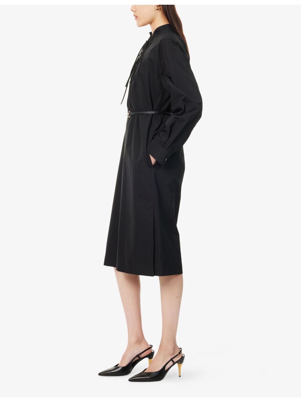 Belted Band-Collar Cotton-Poplin Midi Dress - 3