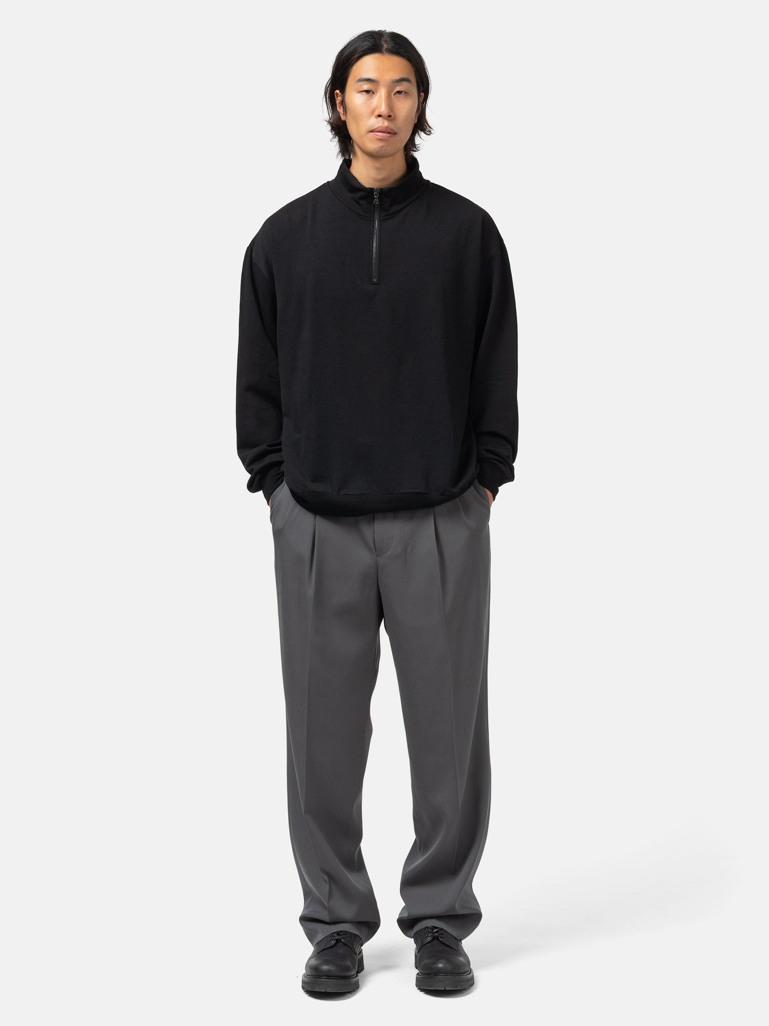 Light Wool Sweat Half Zip P/O Black - 2