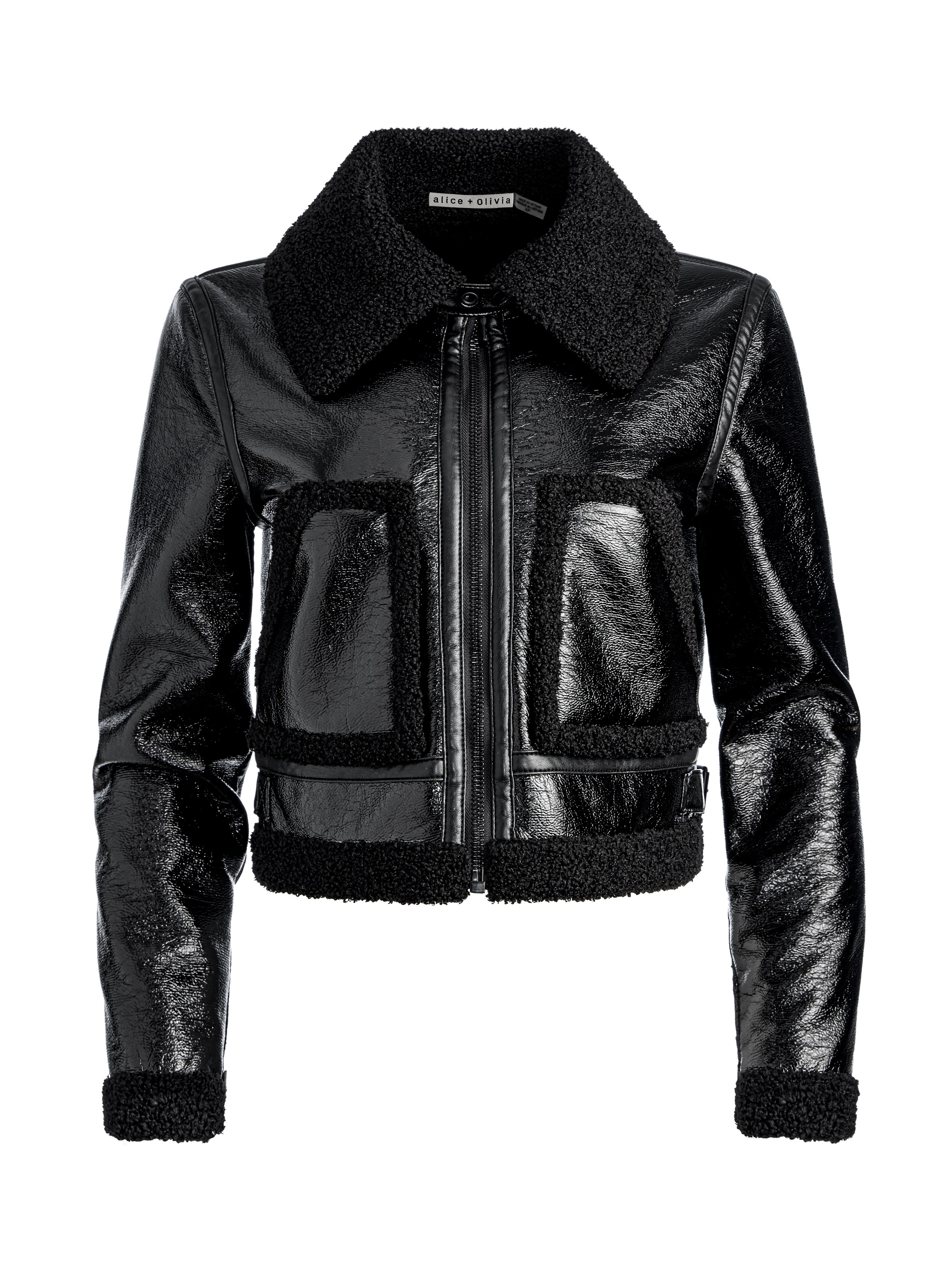 ISAIAH VEGAN LEATHER FAUX SHEARLING CROPPED JACKET - 1