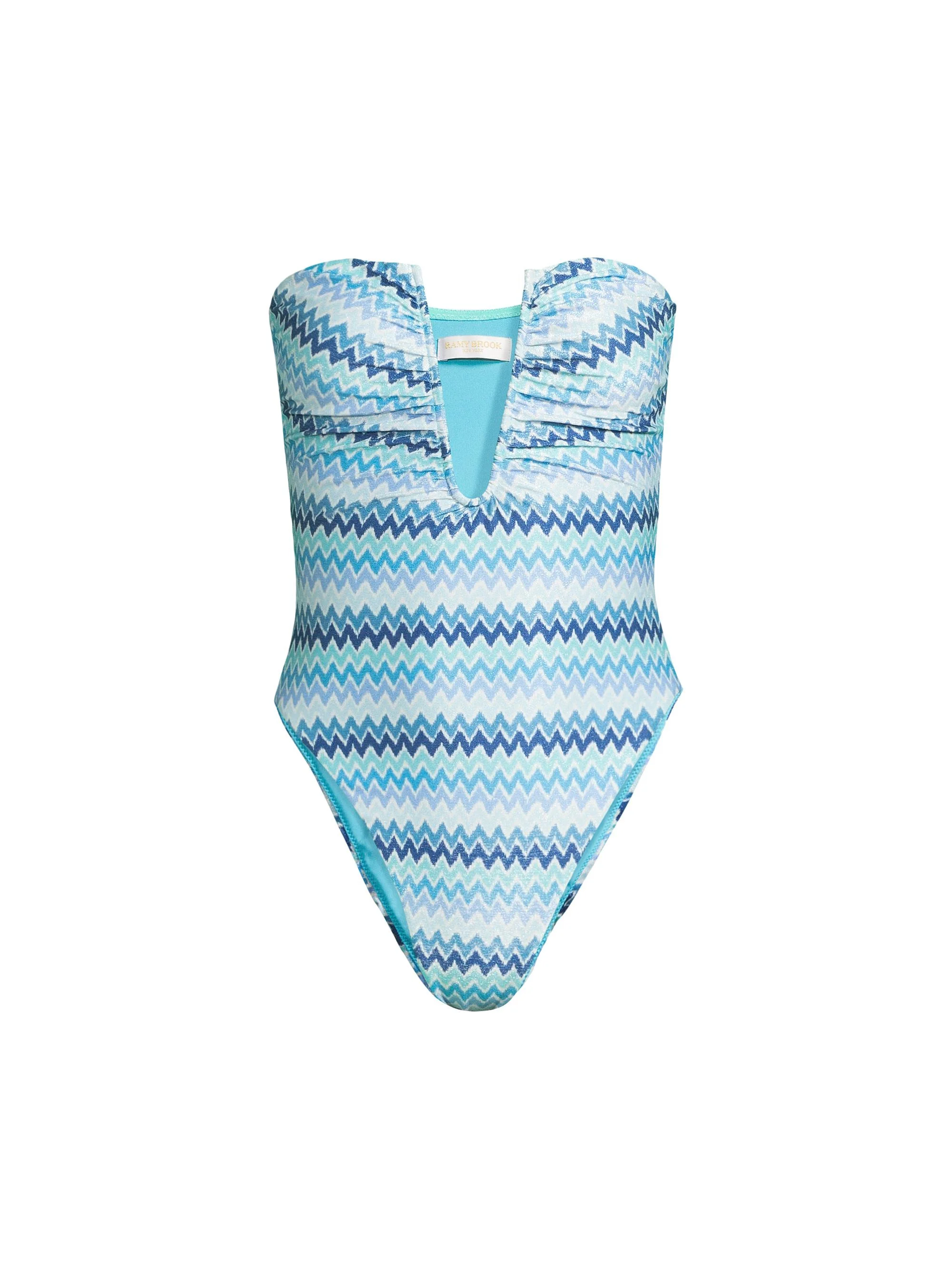 Women's Chevron Bianka Lurex One-Piece Swimsuit - Beach Blue Chevron - 1