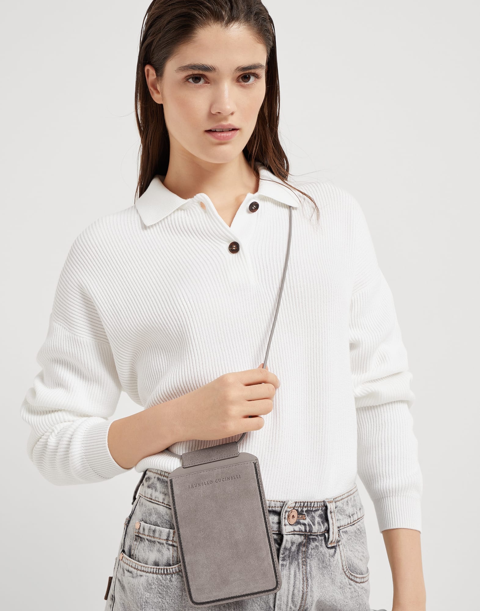 Suede phone bag with shiny trim - 3