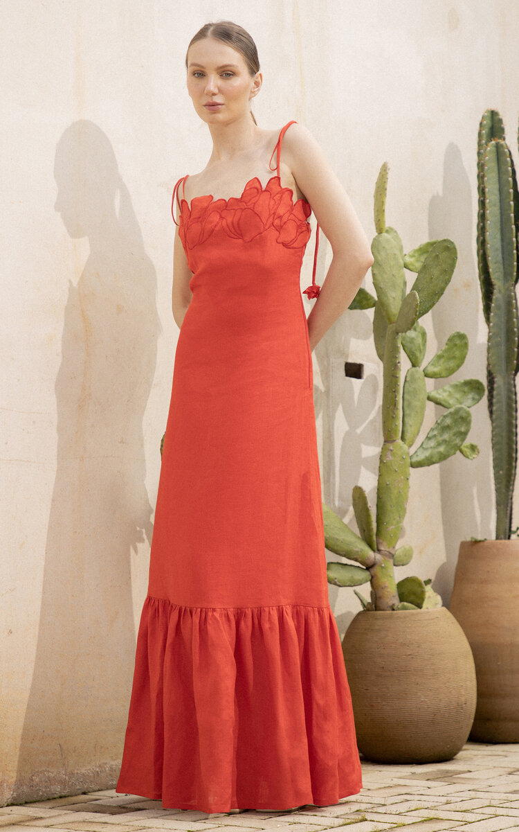 Poema Eterno Embroidered Linen Maxi Dress red - 2