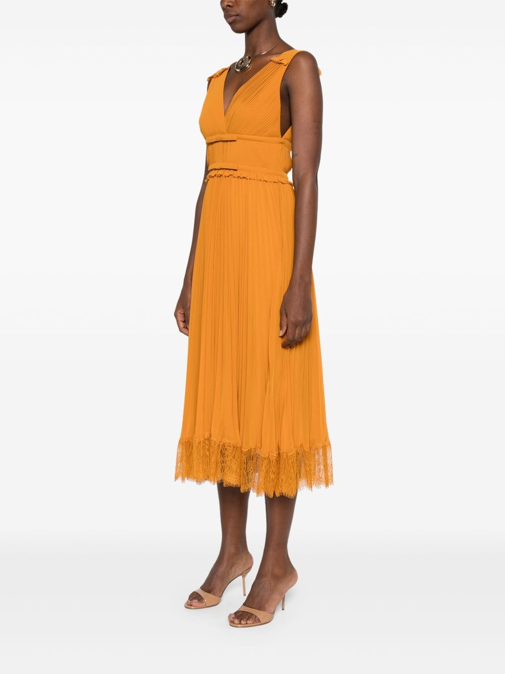 pleated lace-trimmed dress - 3
