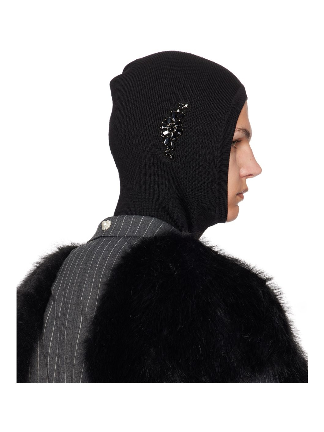 Black Pointed Merino Silk Knit Balaclava - 3