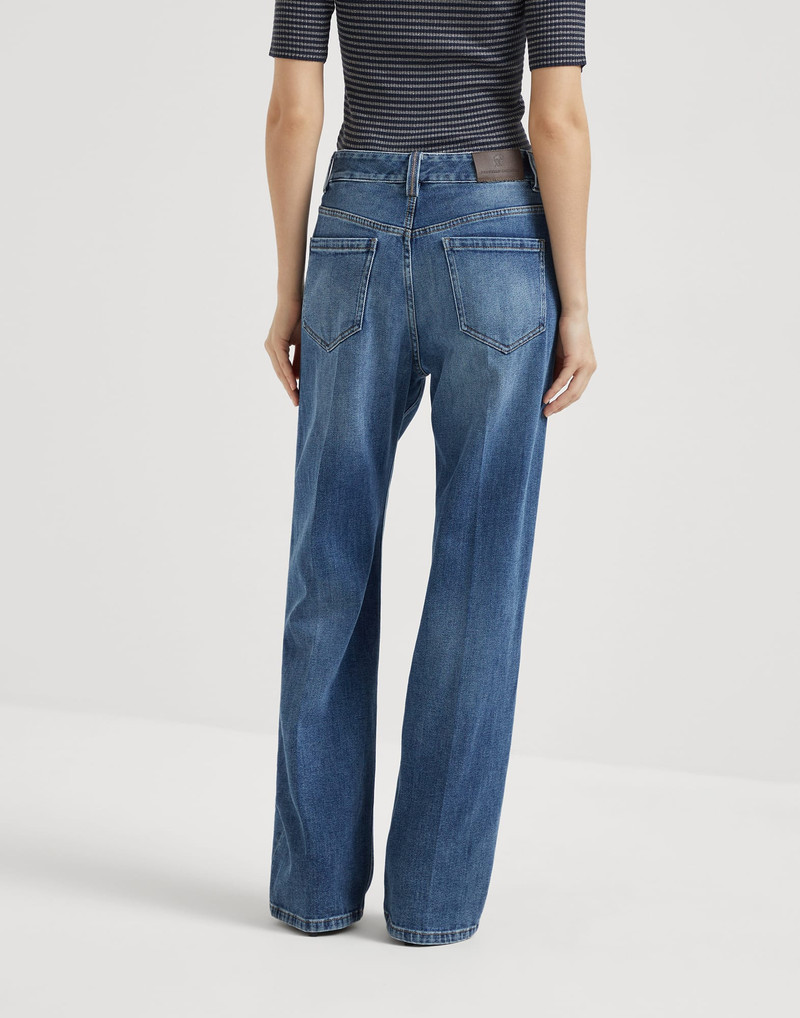 Brunello Cucinelli Comfort cotton denim contemporary loose trousers with monili outlook