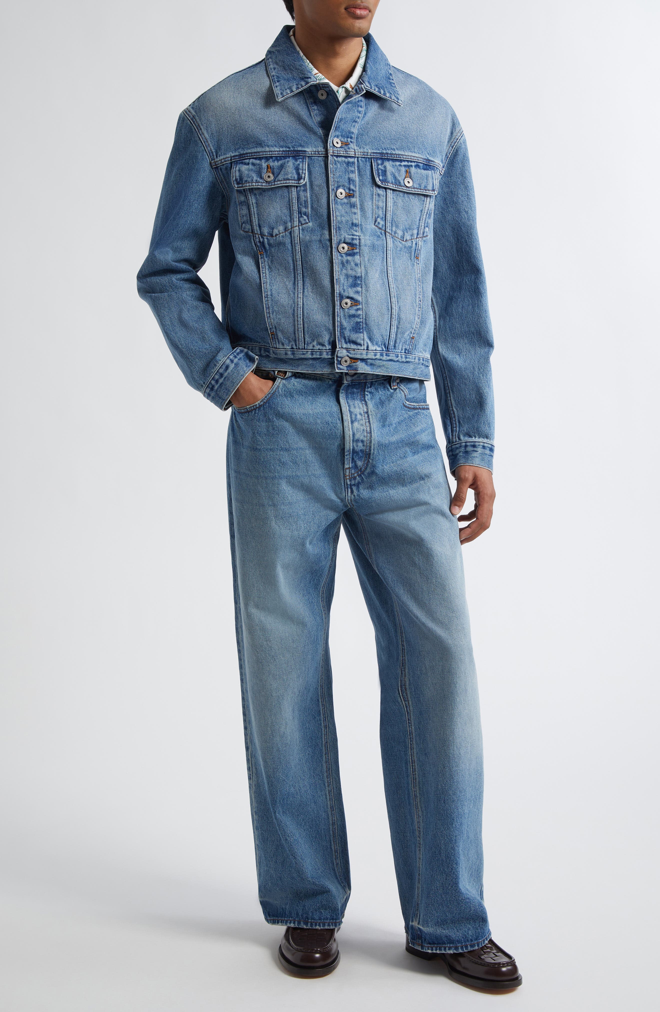 Jacquemus Le De-Nîmes Large Straight Leg Jeans in Blue/Tabac at Nordstrom - 2