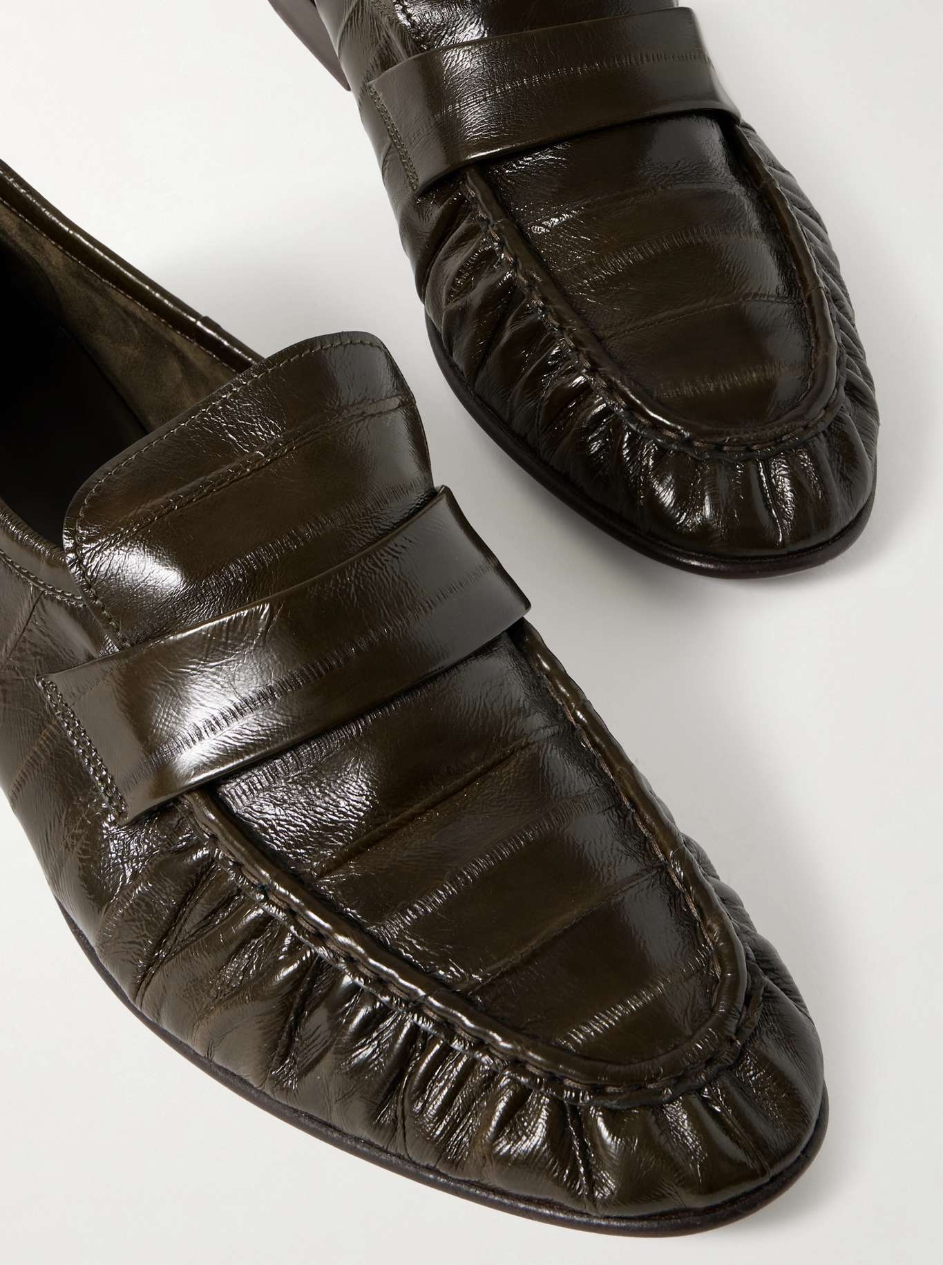 Crinkled glossed-leather loafers - 4
