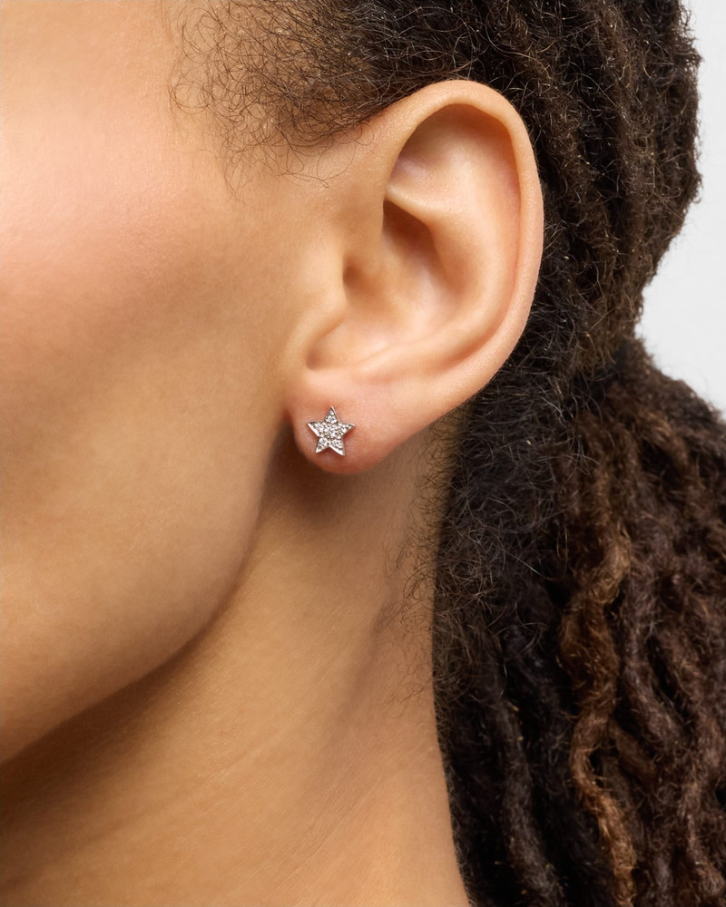 SYDNEY EVAN 14k White Gold Pave Star Stud Earring, Single outlook