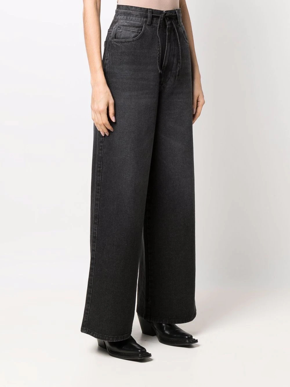 drawstring-waist wide-leg jeans - 3