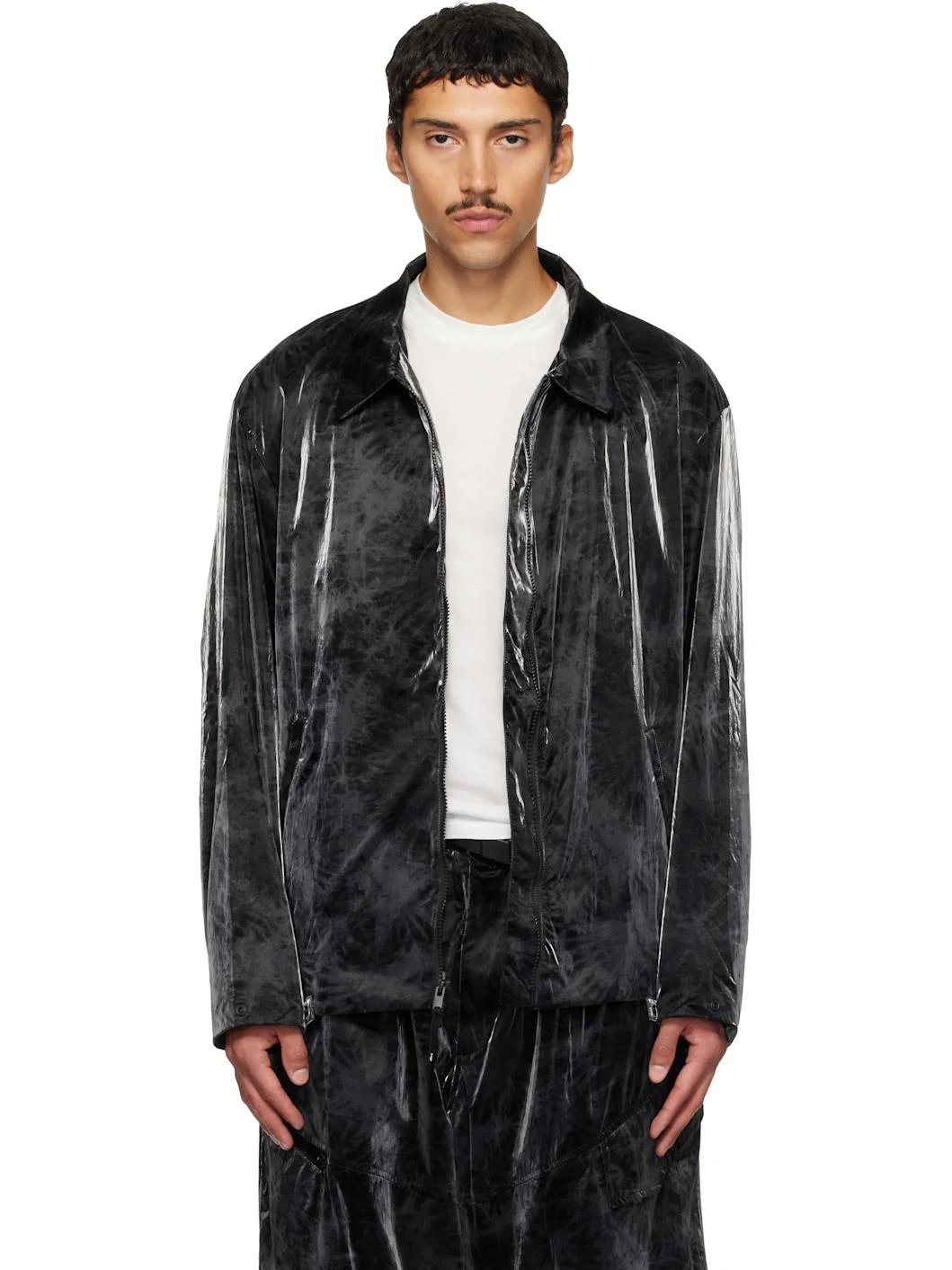 Black Marble Nylon Blouson Jacket - 1