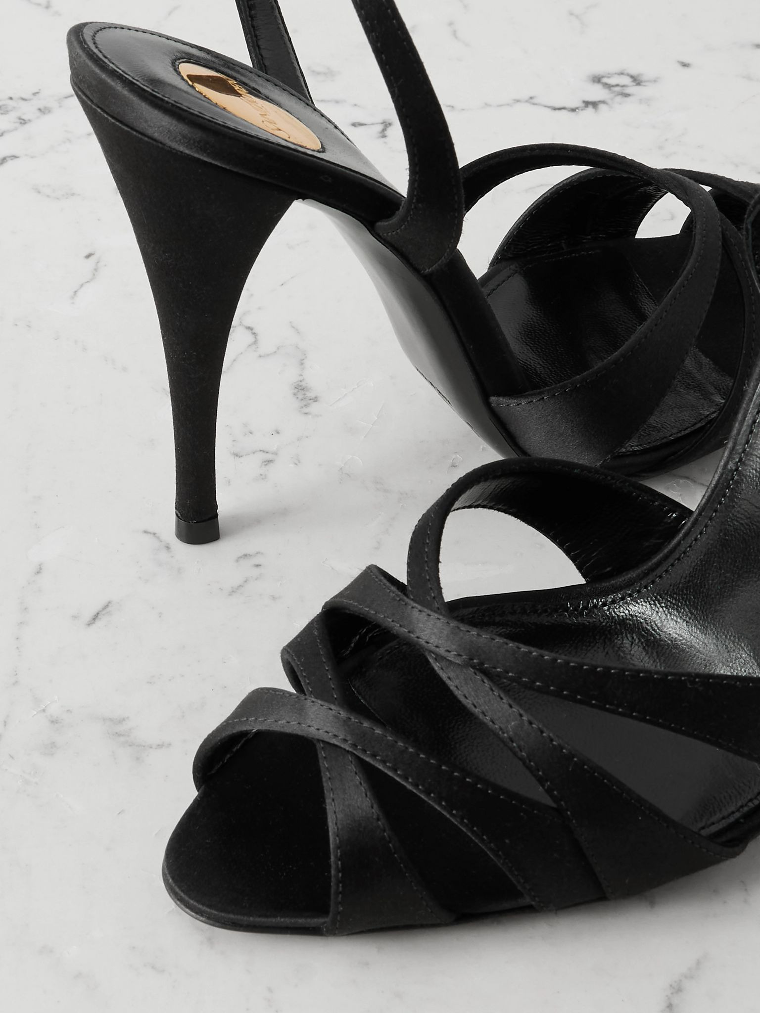 Chandelle leather-trimmed satin sandals Black - 4