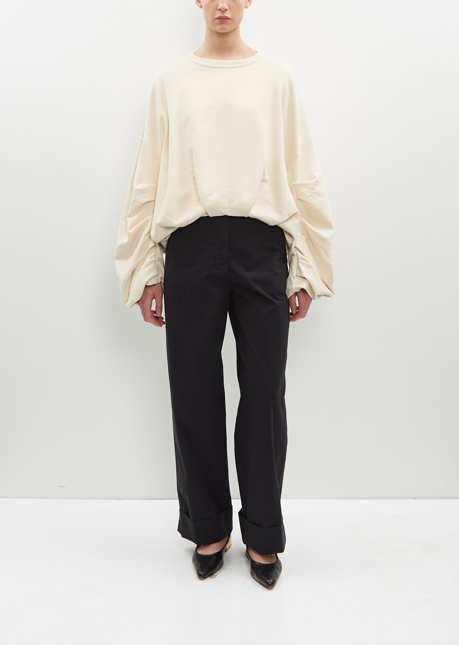 Hannett Draped Cotton Sweatshirt — Ivory - 4