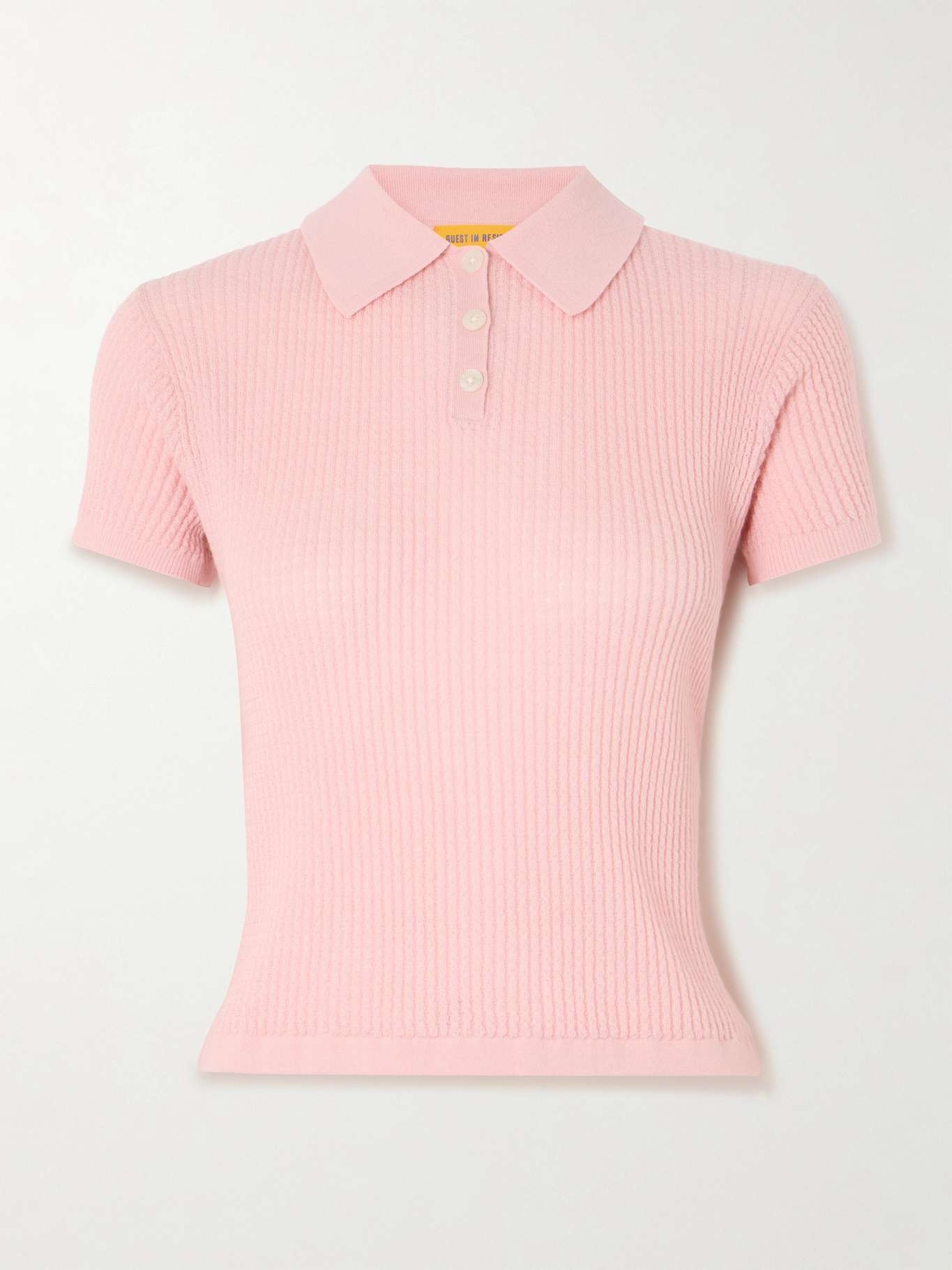 Ribbed cashmere polo sweater Baby pink - 1