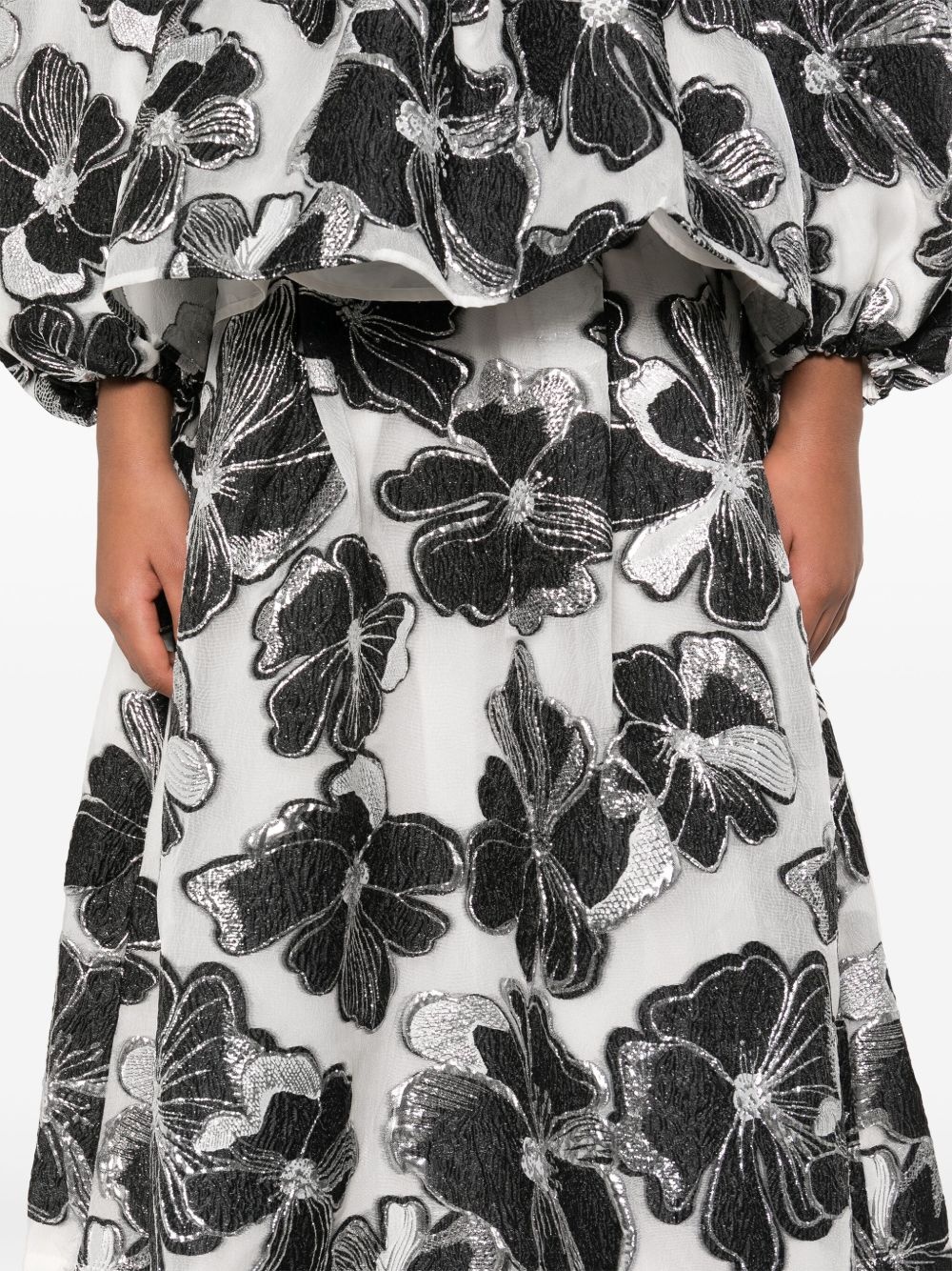 Anemone-jacquard voluminous midi skirt - 5