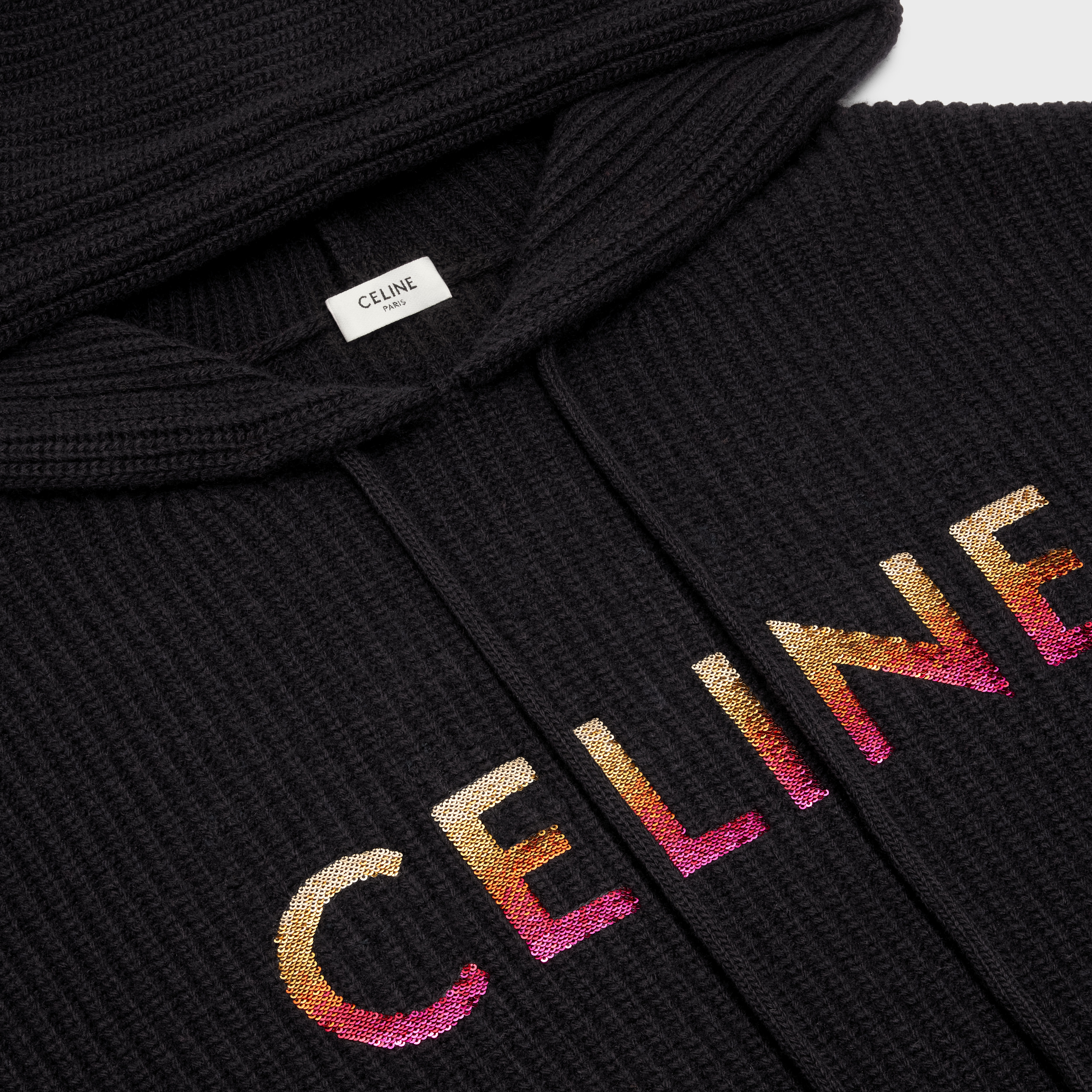 CELINE EMBROIDERED HOODED SWEATER IN RIBBED WOOL - 3