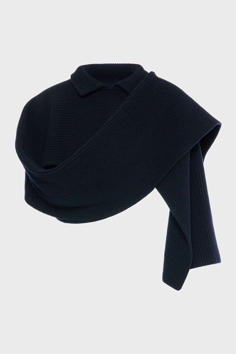 Ribbed wool scarf with collar 1
