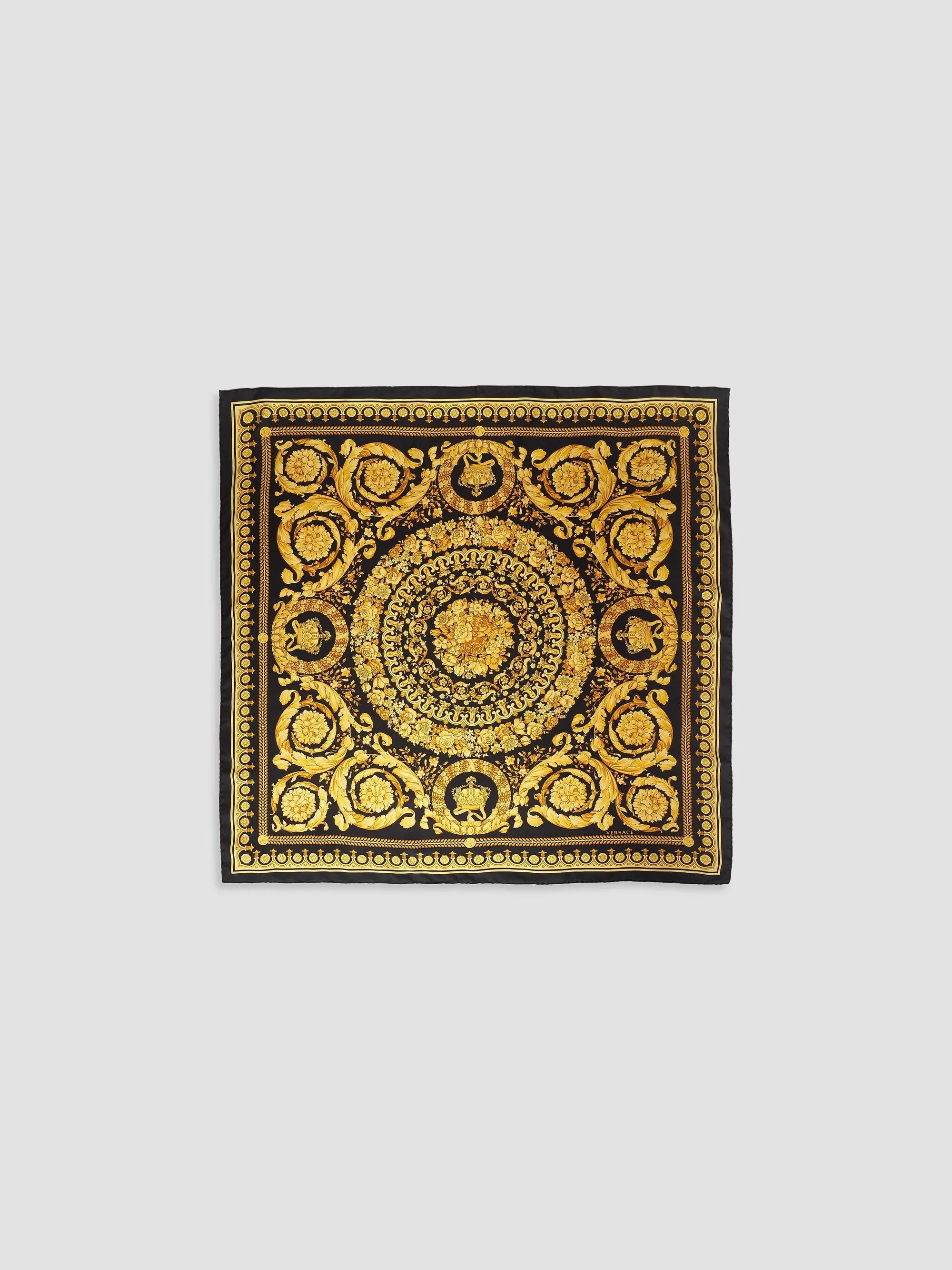 Women's Barocco Print Silk Foulard - Black Gold - 1