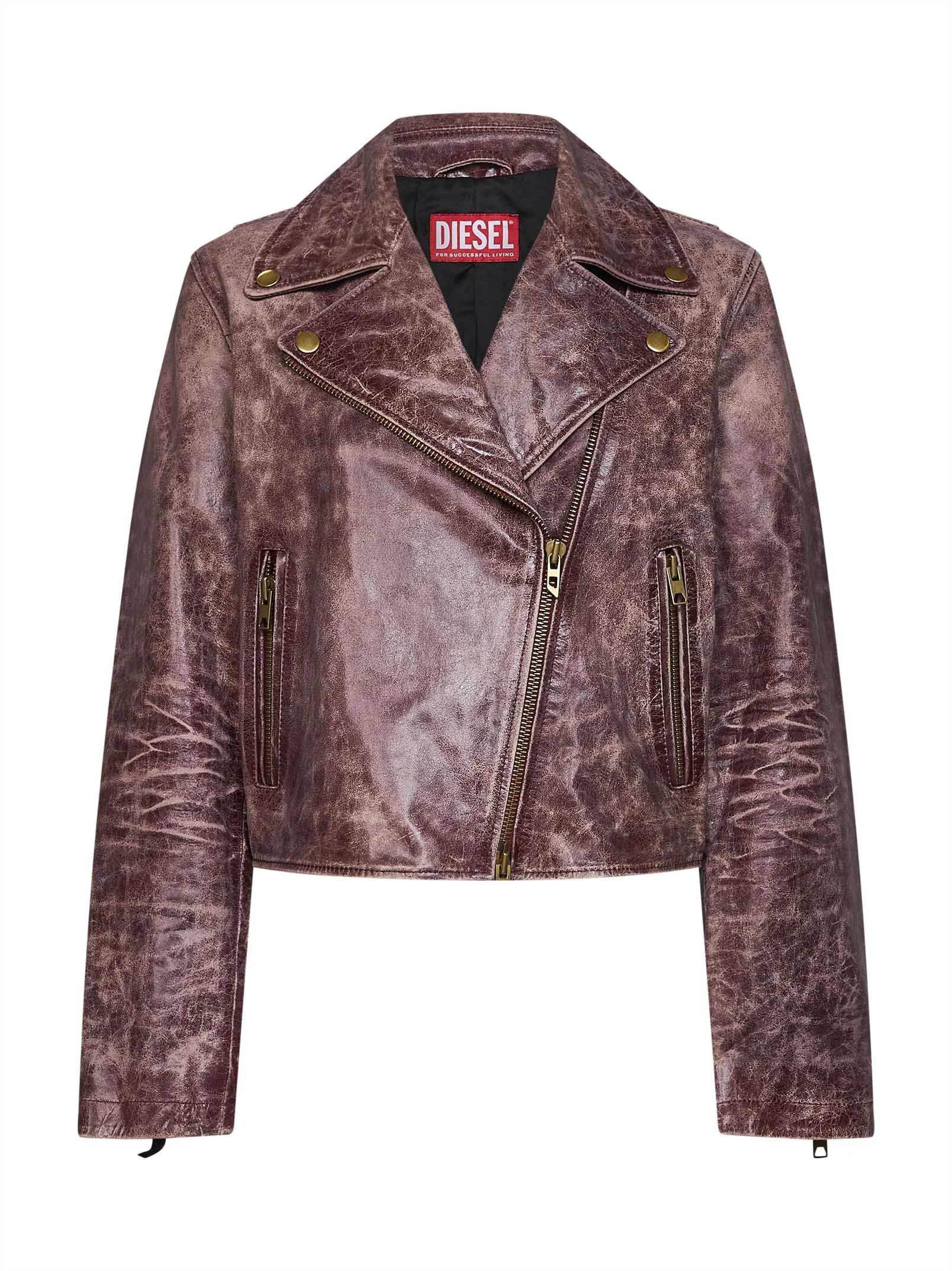 Cognac textured leather L-Unatic-T1 biker jacket - 1
