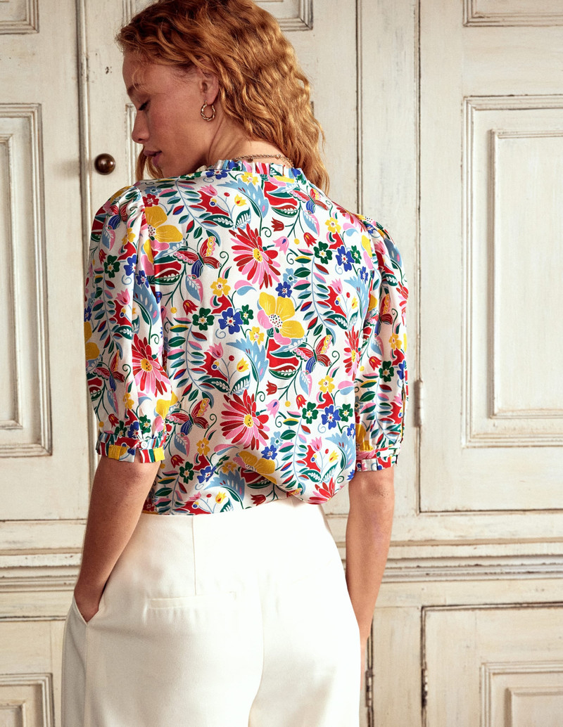 Frill Detail Silk Top-Multi, Wildflower Trail 4