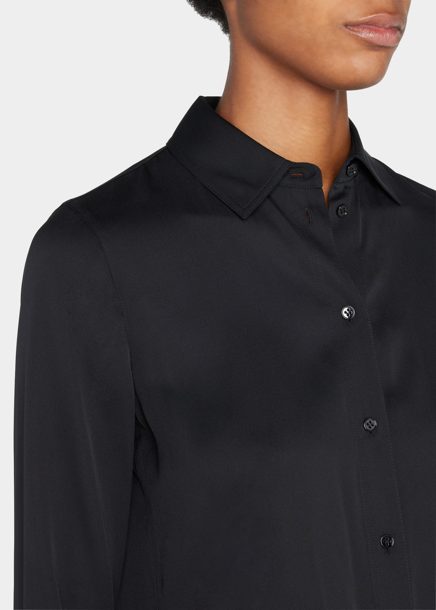 Slim-Fit Long-Sleeve Stretch-Silk Blouse - 4