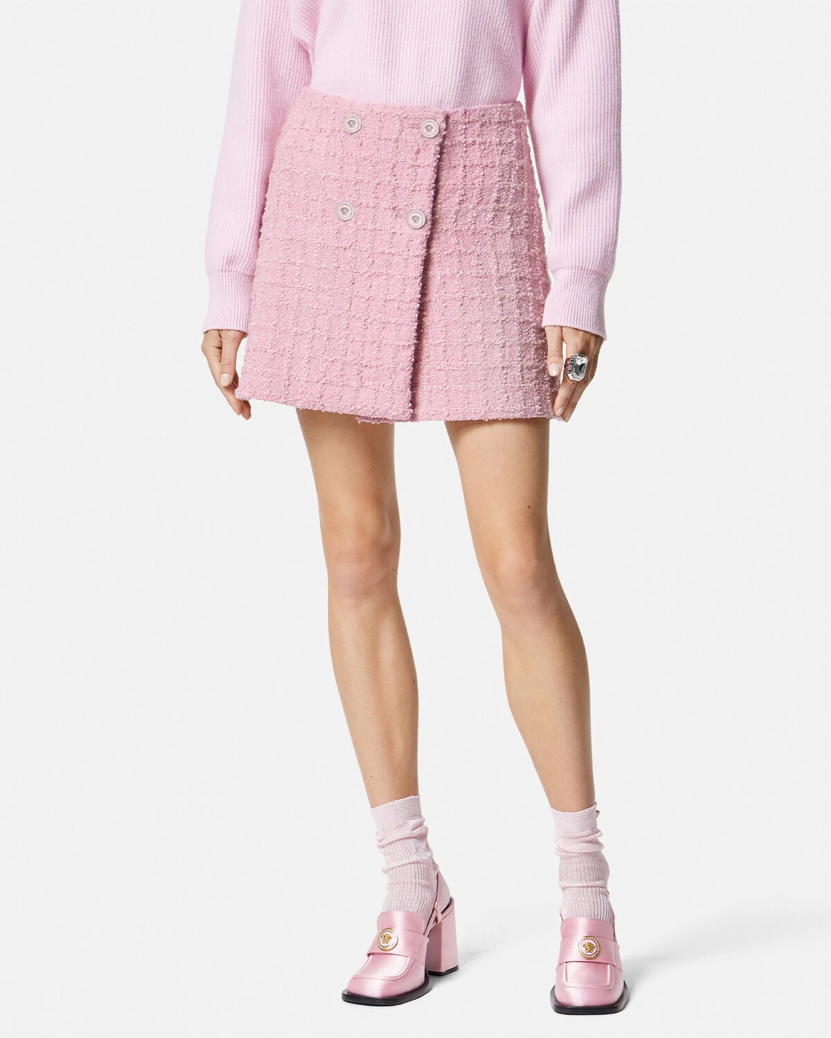 Bouclé Tweed Wrap Mini Skirt - 4