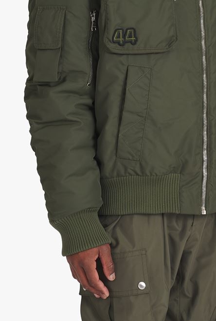 Khaki aviator bomber jacket with Balmain badge - 8