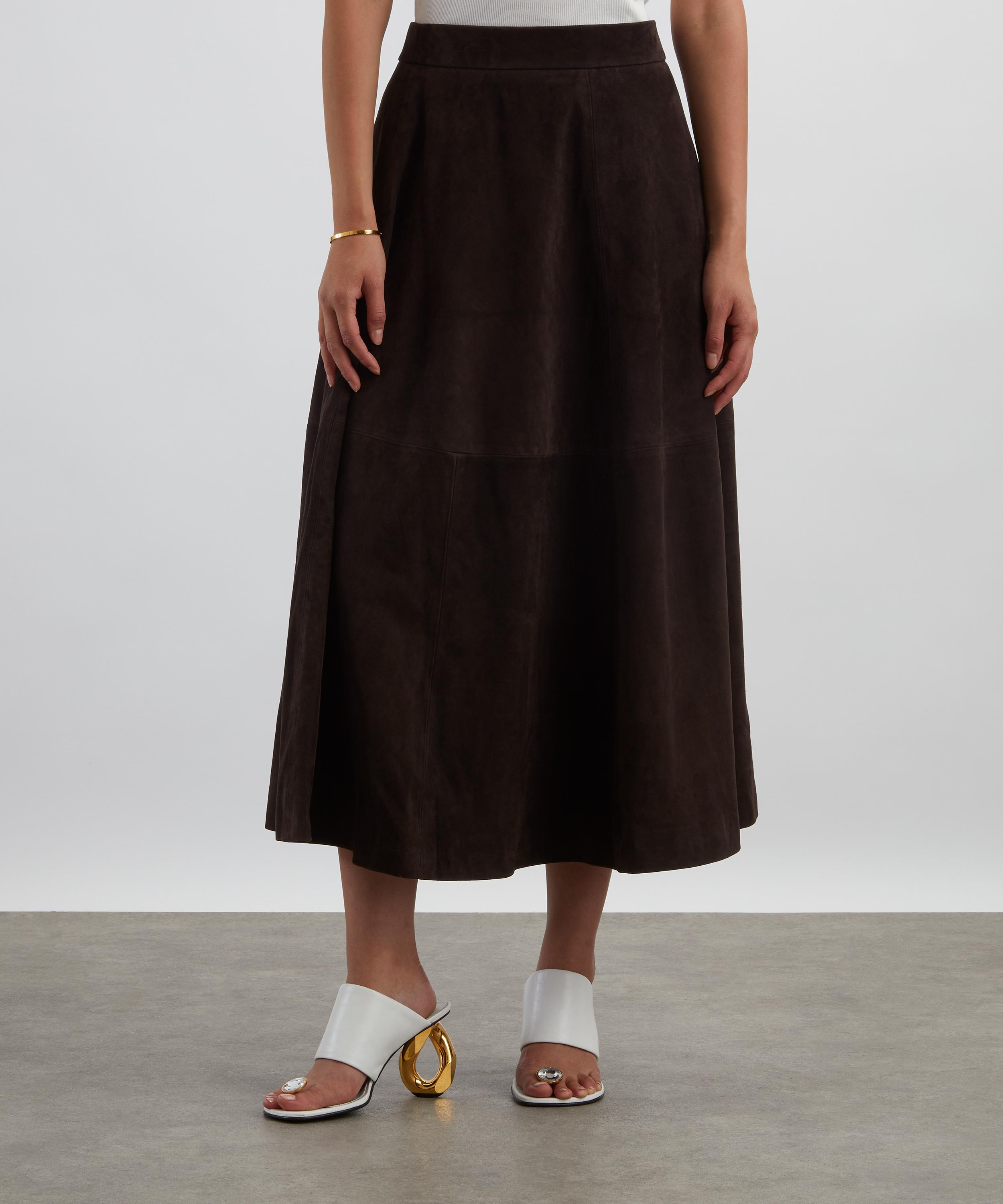 Dark Chocolate A-Line Suede Skirt - 3