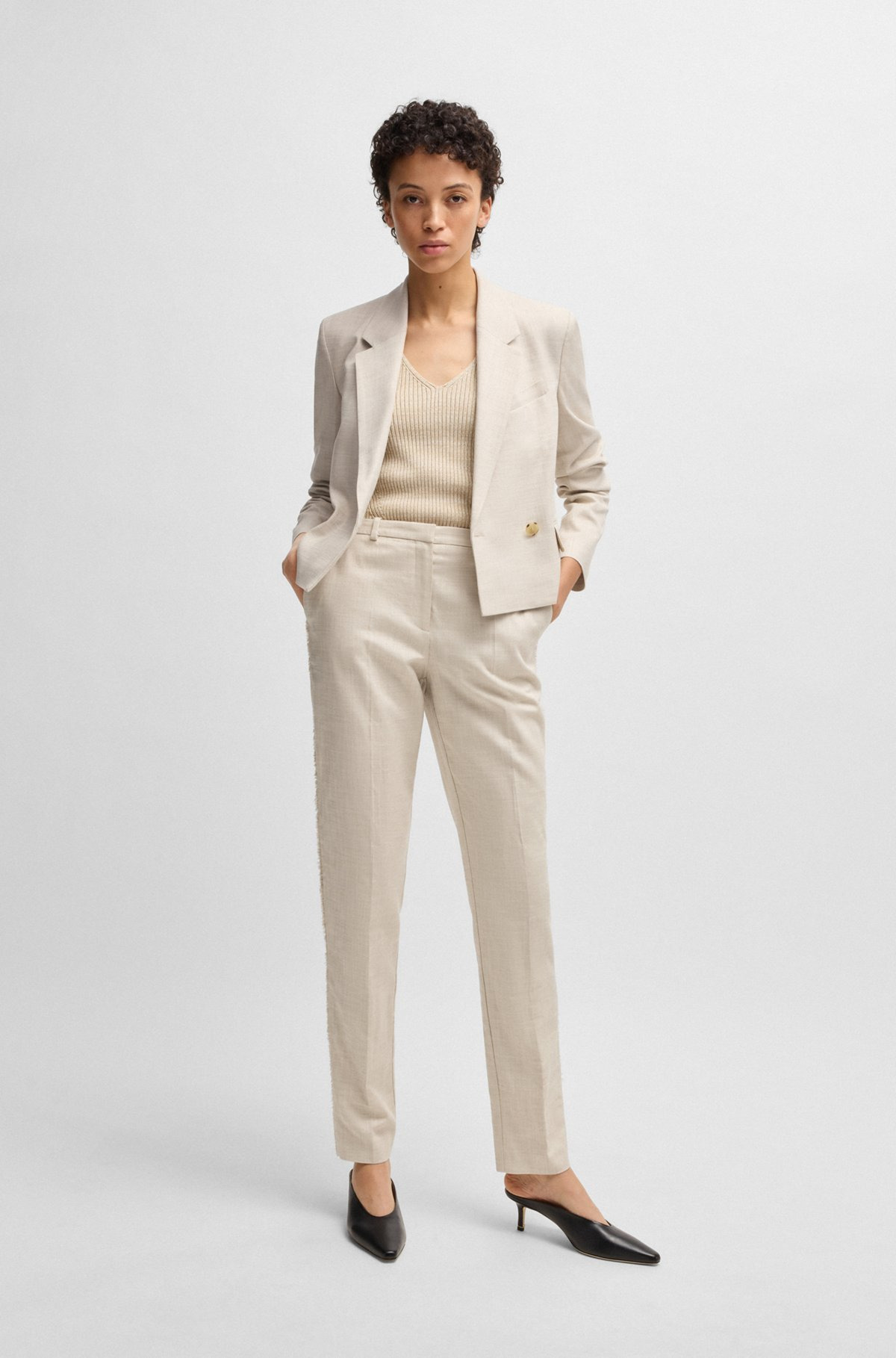 RELAXED-FIT TROUSERS IN MELANGE STRETCH FABRIC - 3
