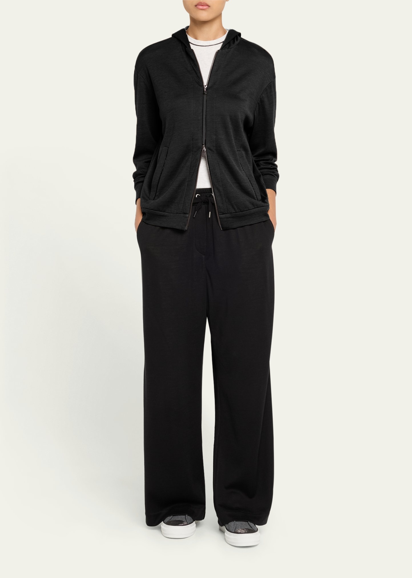 Monili Side-Stripe Cotton Silk Wide-Leg Pants - 2