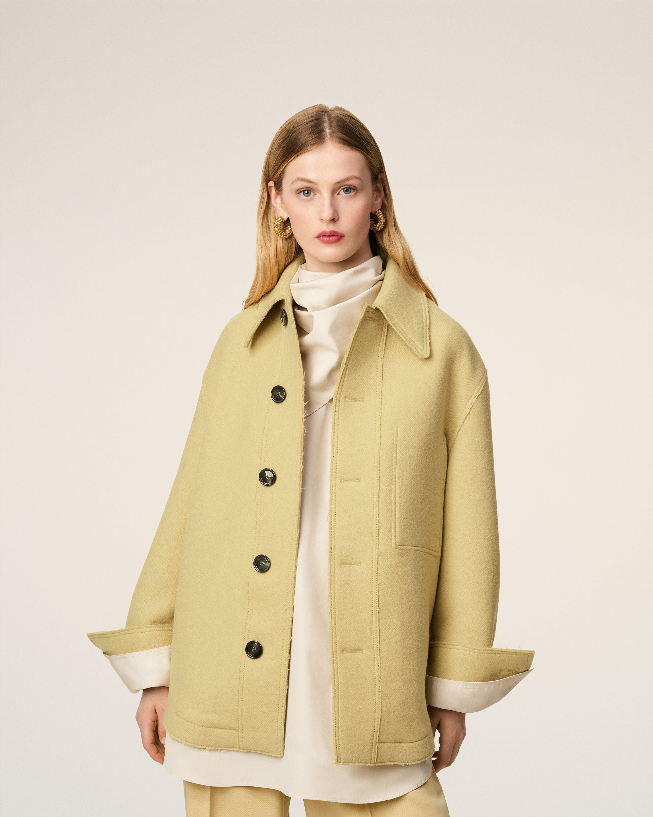 GREEN WOOL BUTTONED JACKET - 3