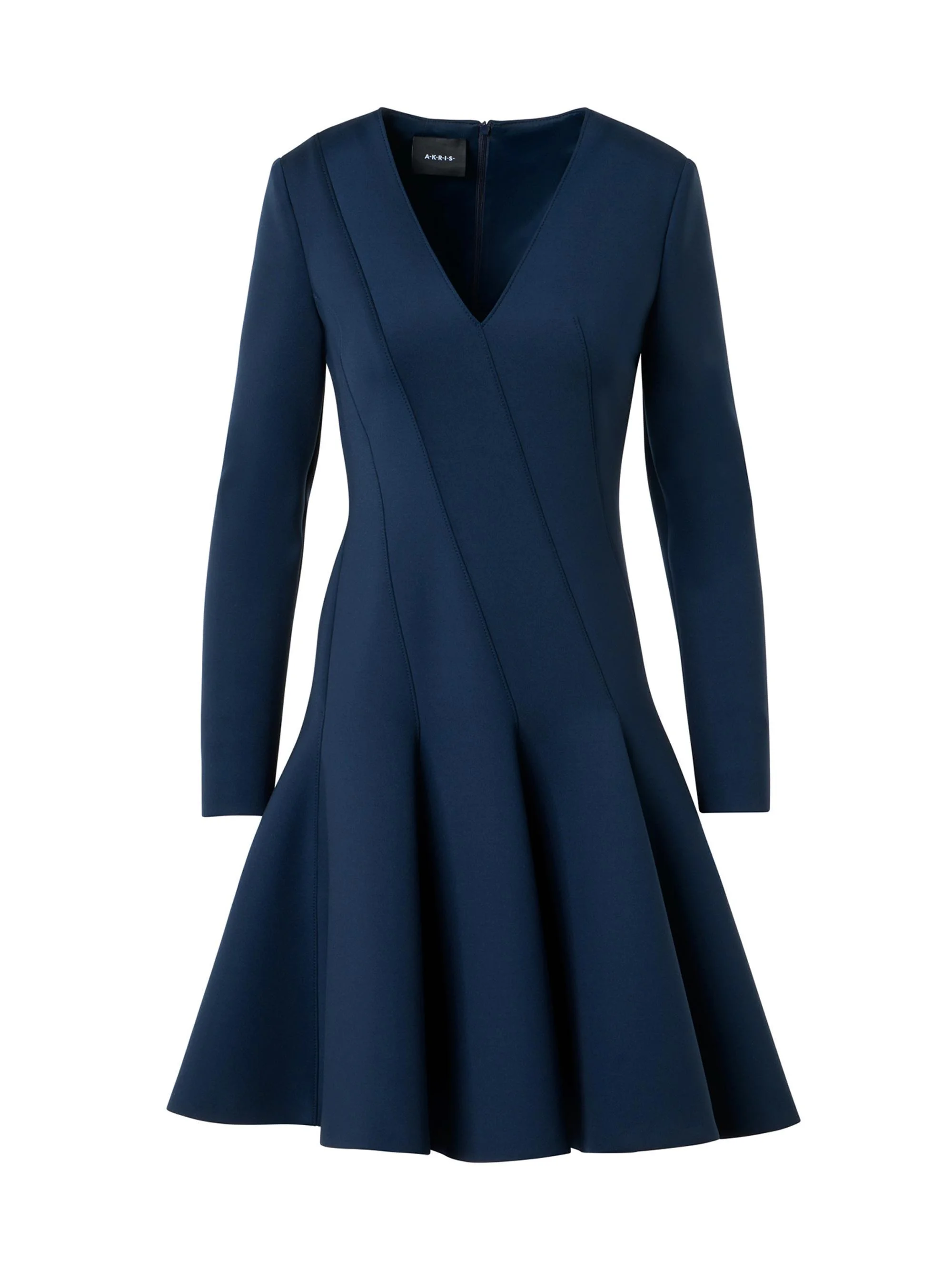 Women's Stretch-Neoprene Diagonal Godet Minidress - Denim - 1