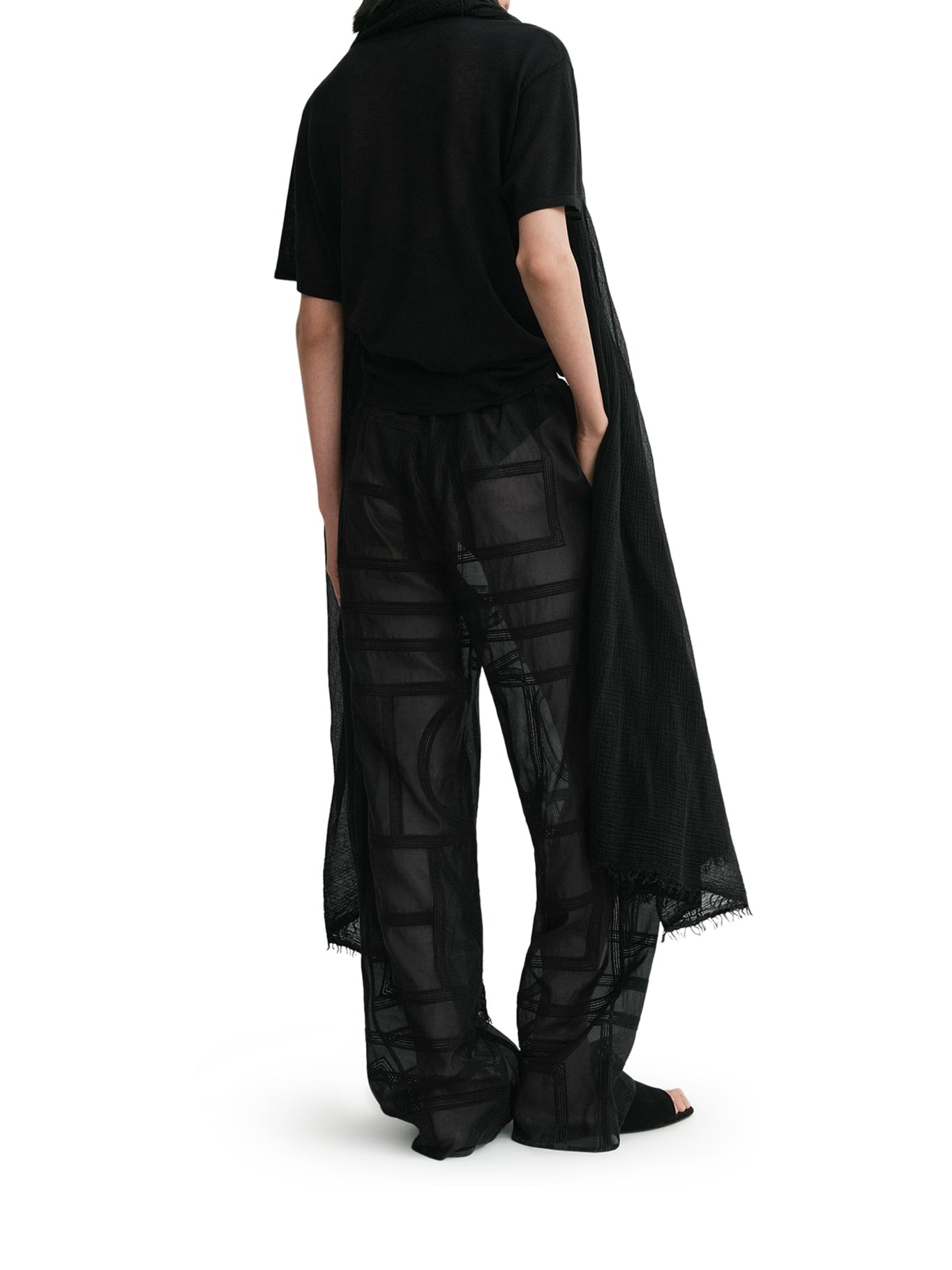 SEMI-TRANSPARENT SILK TROUSERS WITH MONOGRAM - 3