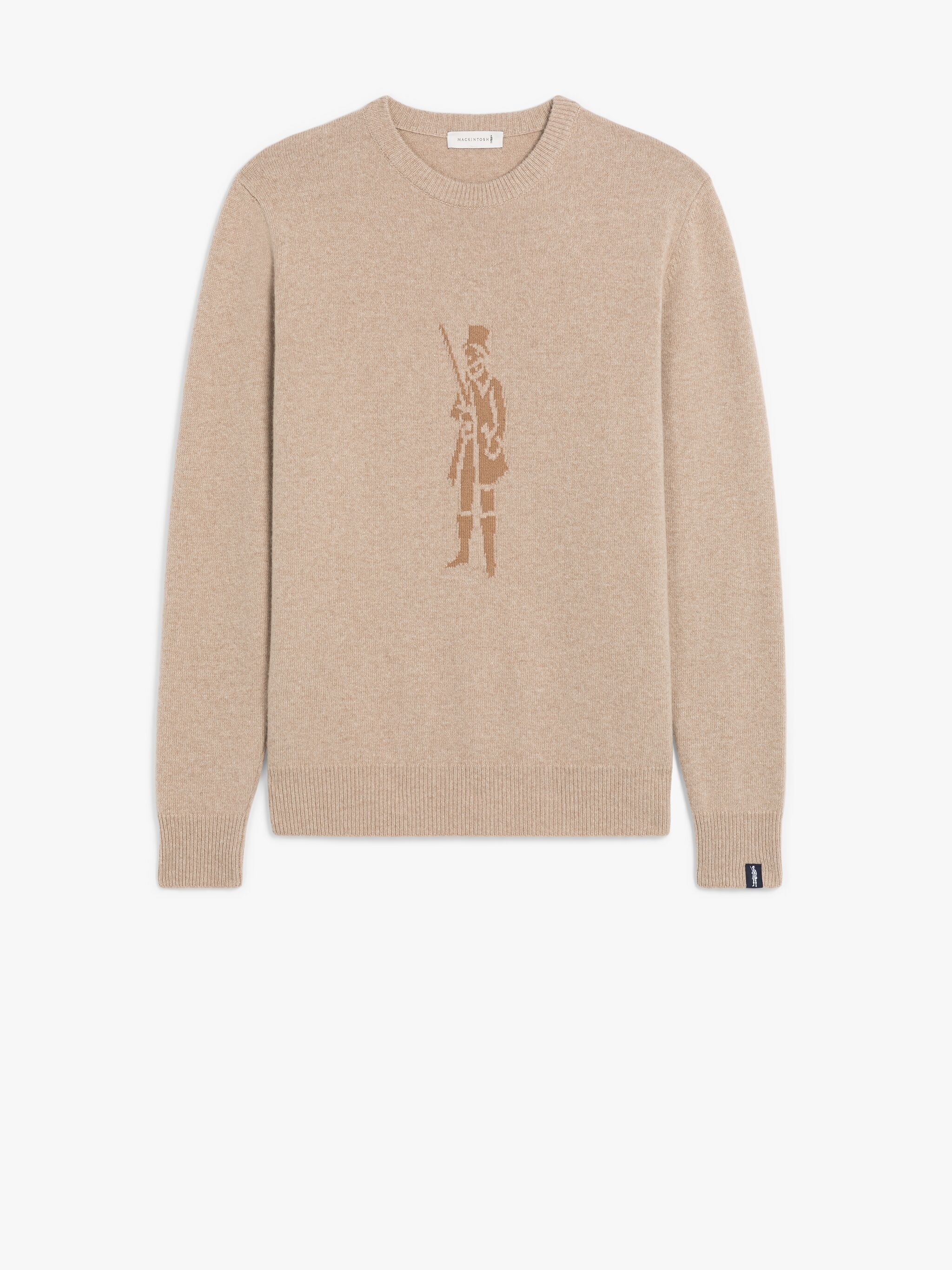 BEIGE MERINO WOOL & CASHMERE LOGO CREWNECK SWEATER - 1