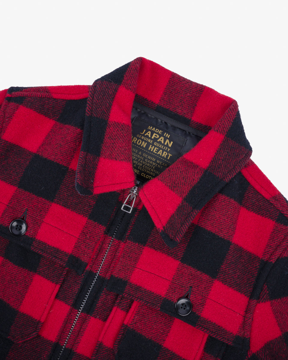 IHW-19-RED Wool Buffalo Check Hunting Jacket - Red - 7