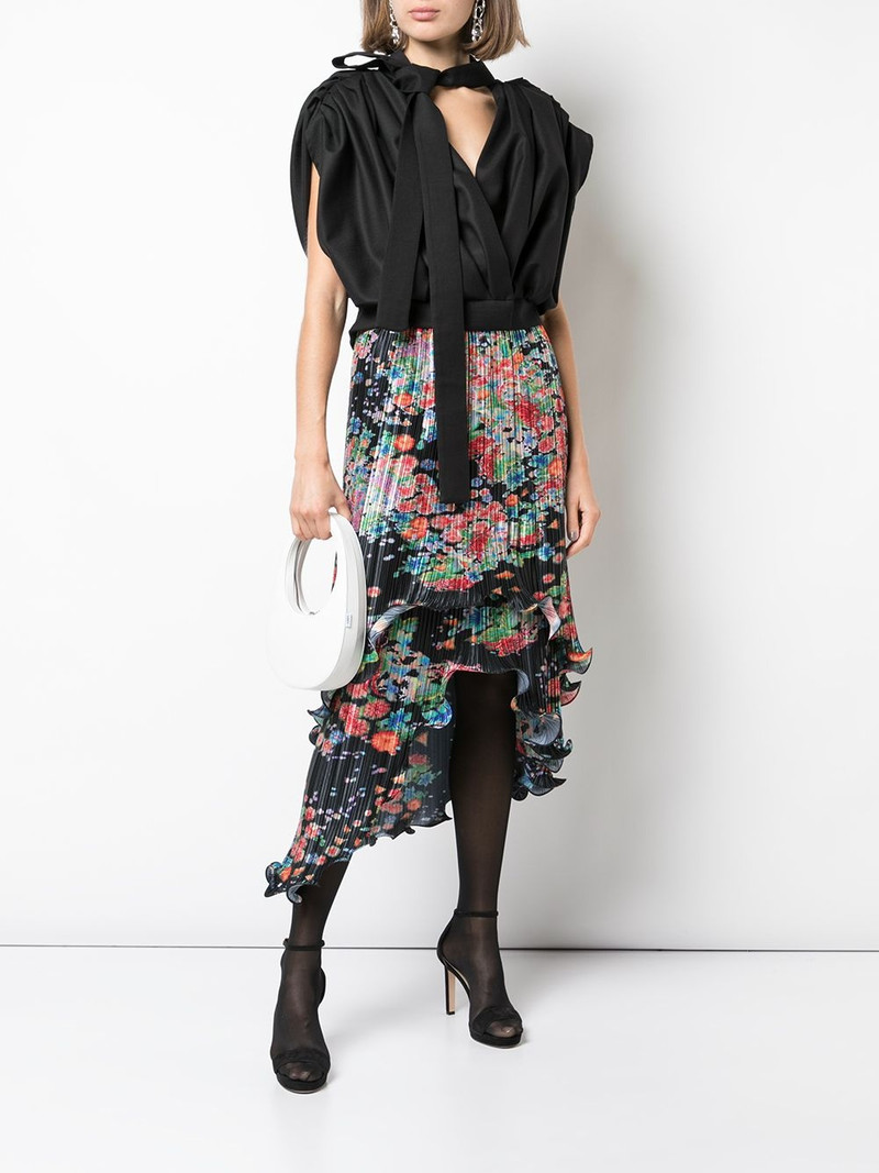 Givenchy floral-print plissé asymmetric skirt outlook