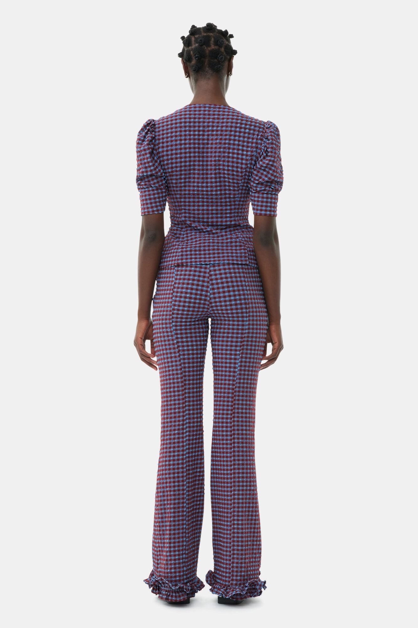 CHECKERED STRETCH SEERSUCKER FRILL PANTS - 5