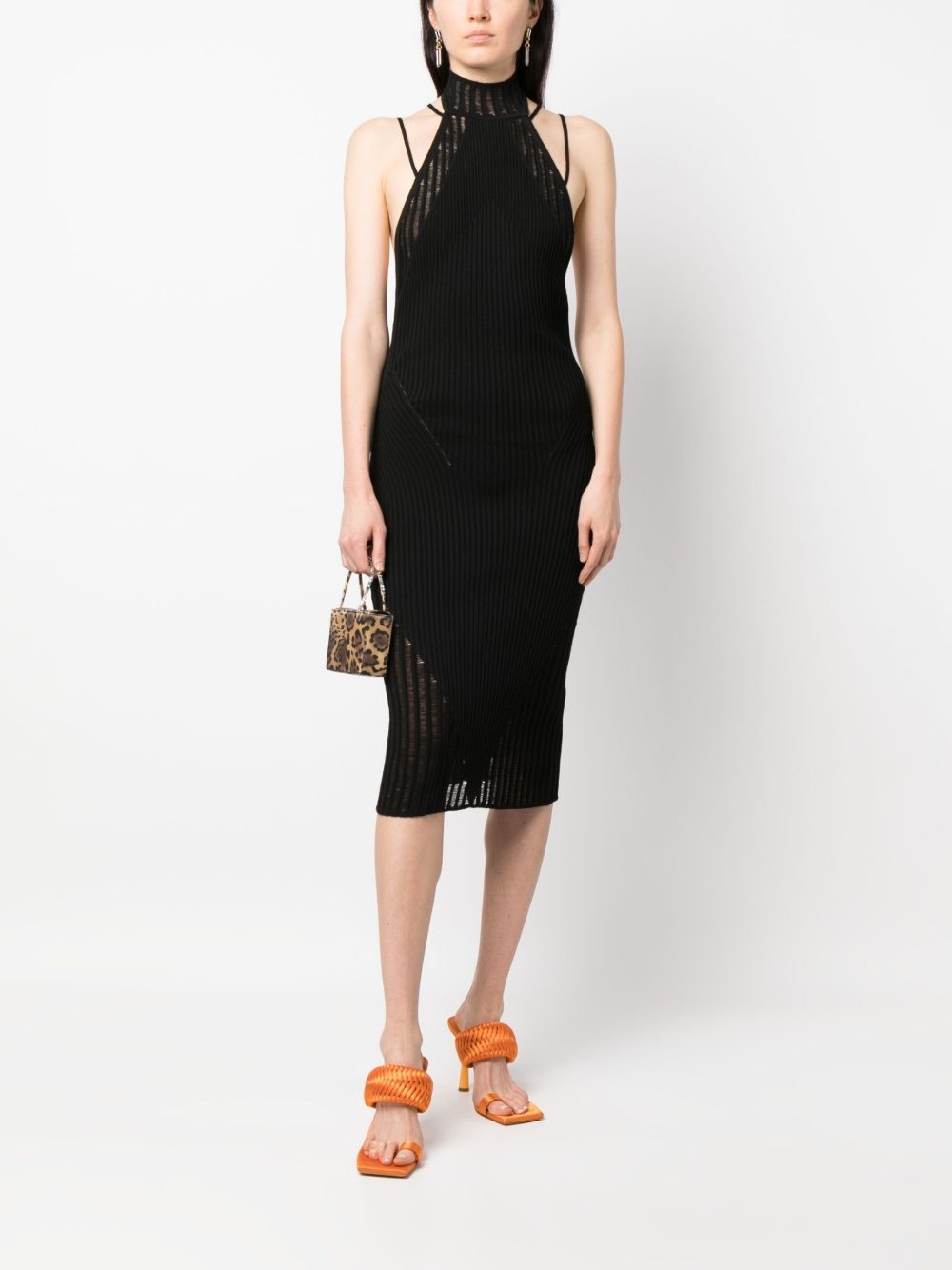 halterneck knitted midi dress - 2