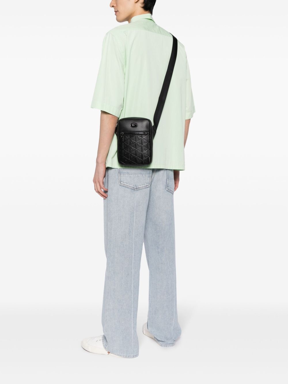 embossed-monogram panelled messenger bag - 2