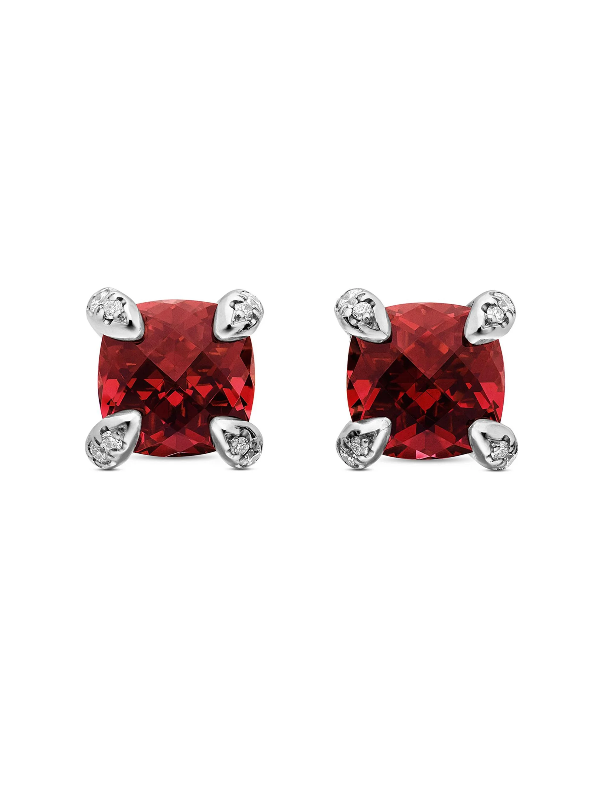 Women's Petite Chatelaine Stud Earrings in Sterling Silver - Rhodolite Garnet - 1