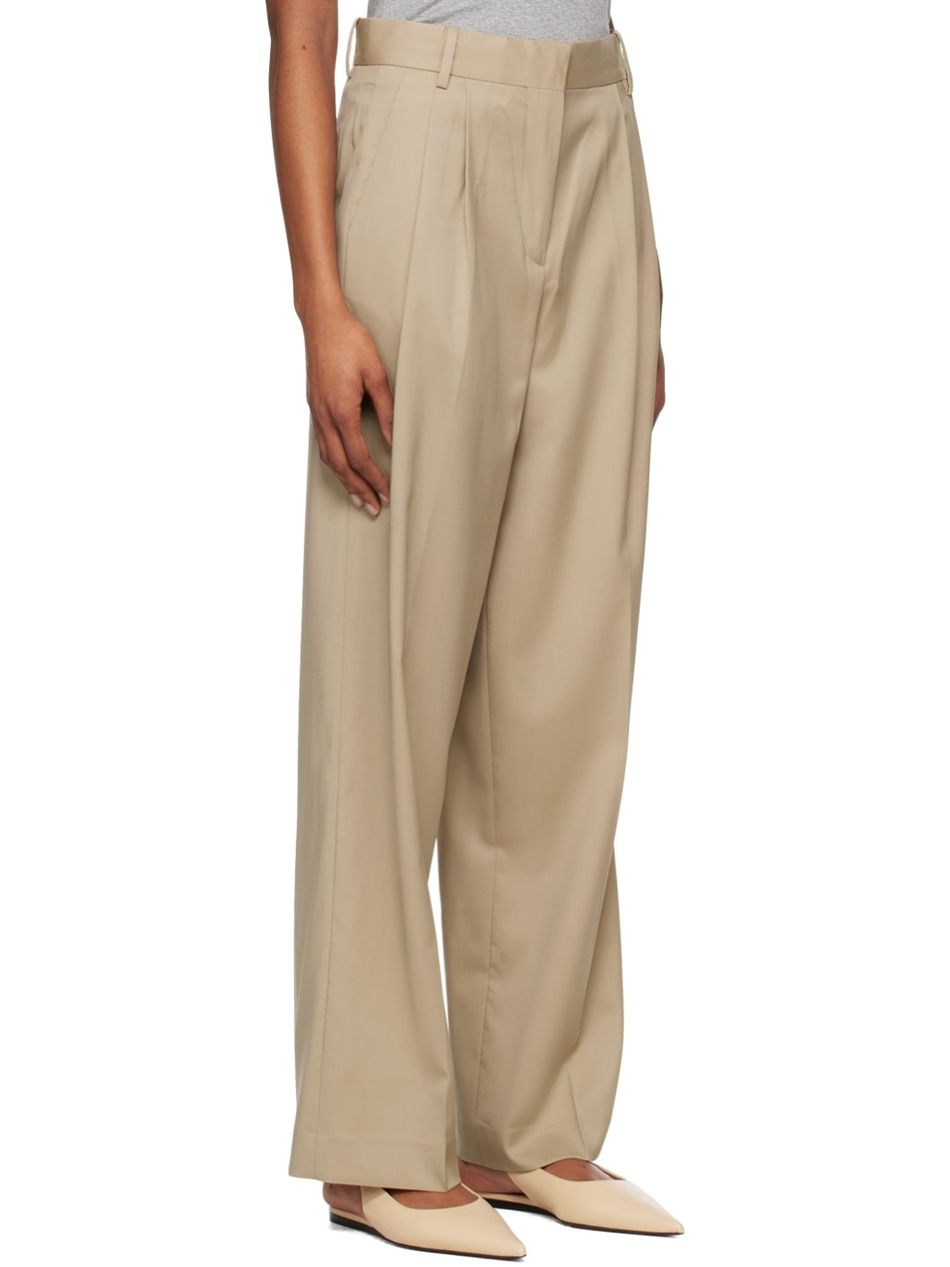 Beige Pleated Trousers - 2