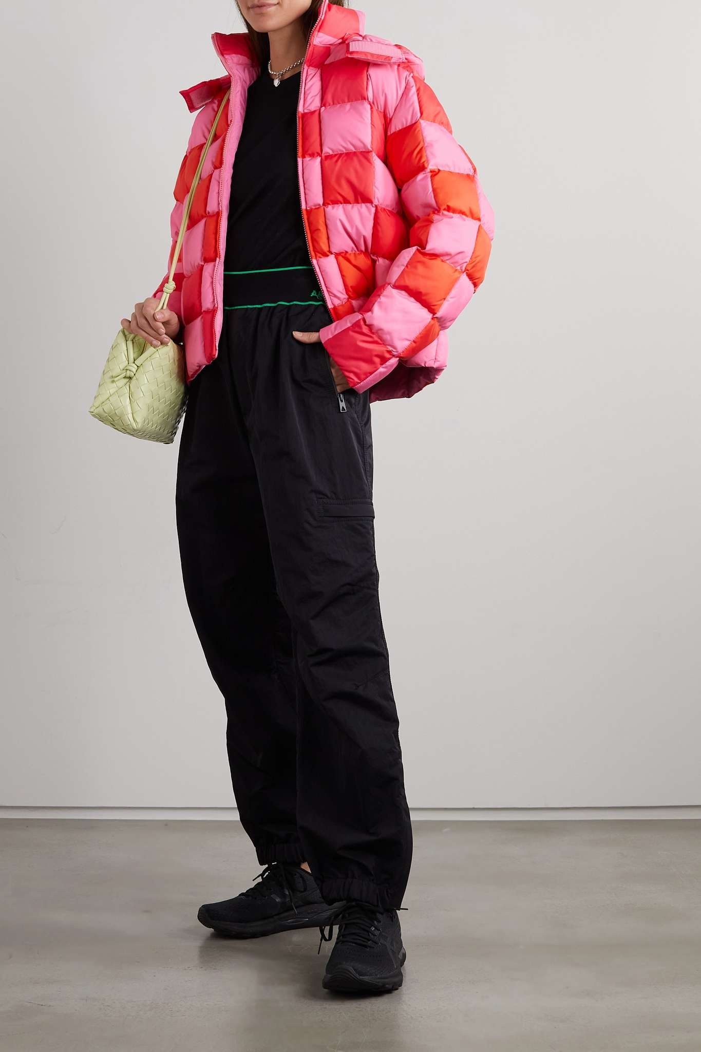 Hooded quilted padded checked shell jacket - 2