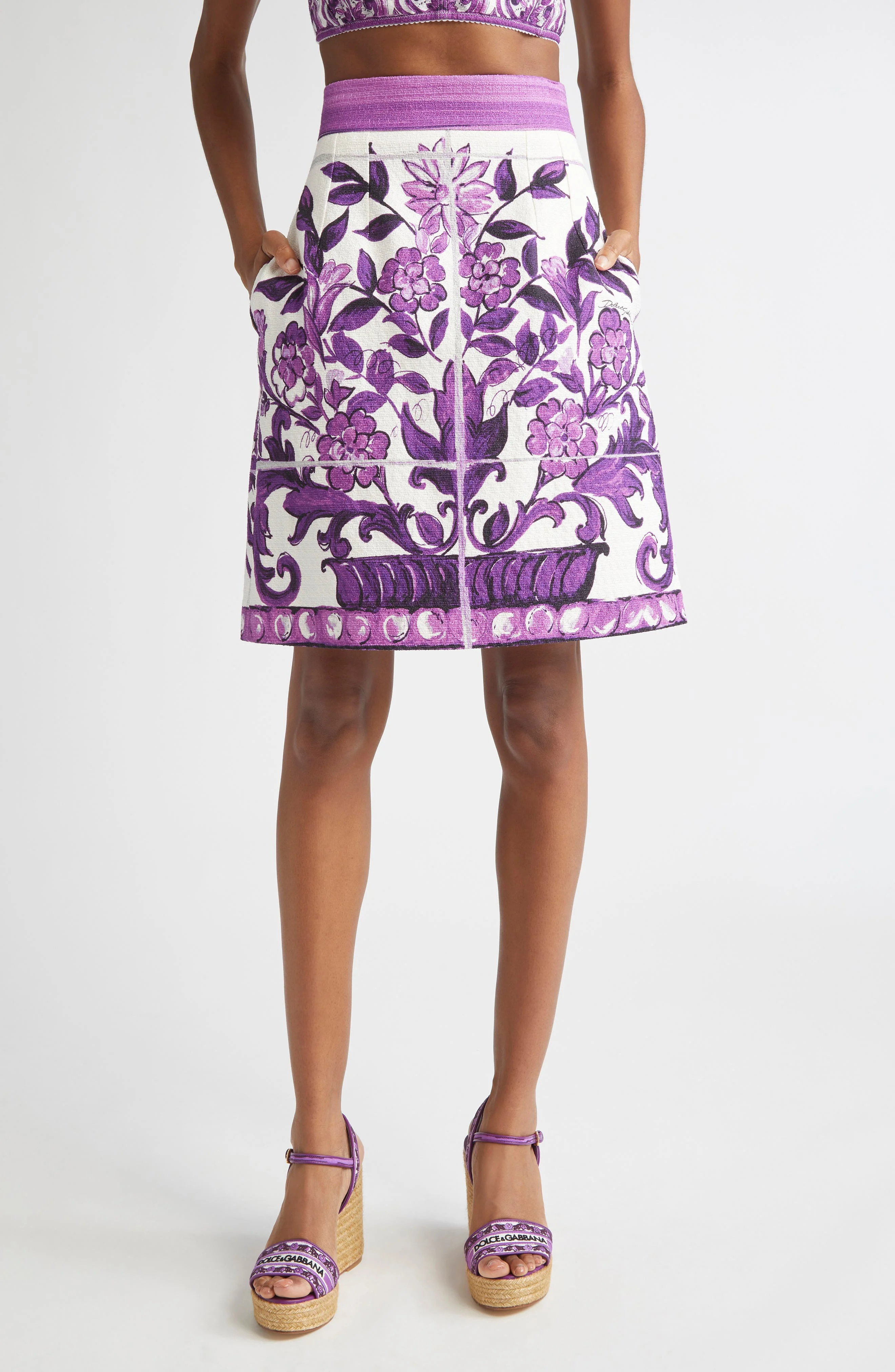 Dolce&Gabbana Majolica Print A-Line Skirt in Ip3Tn Mix Maiolica Viola at Nordstrom - 1