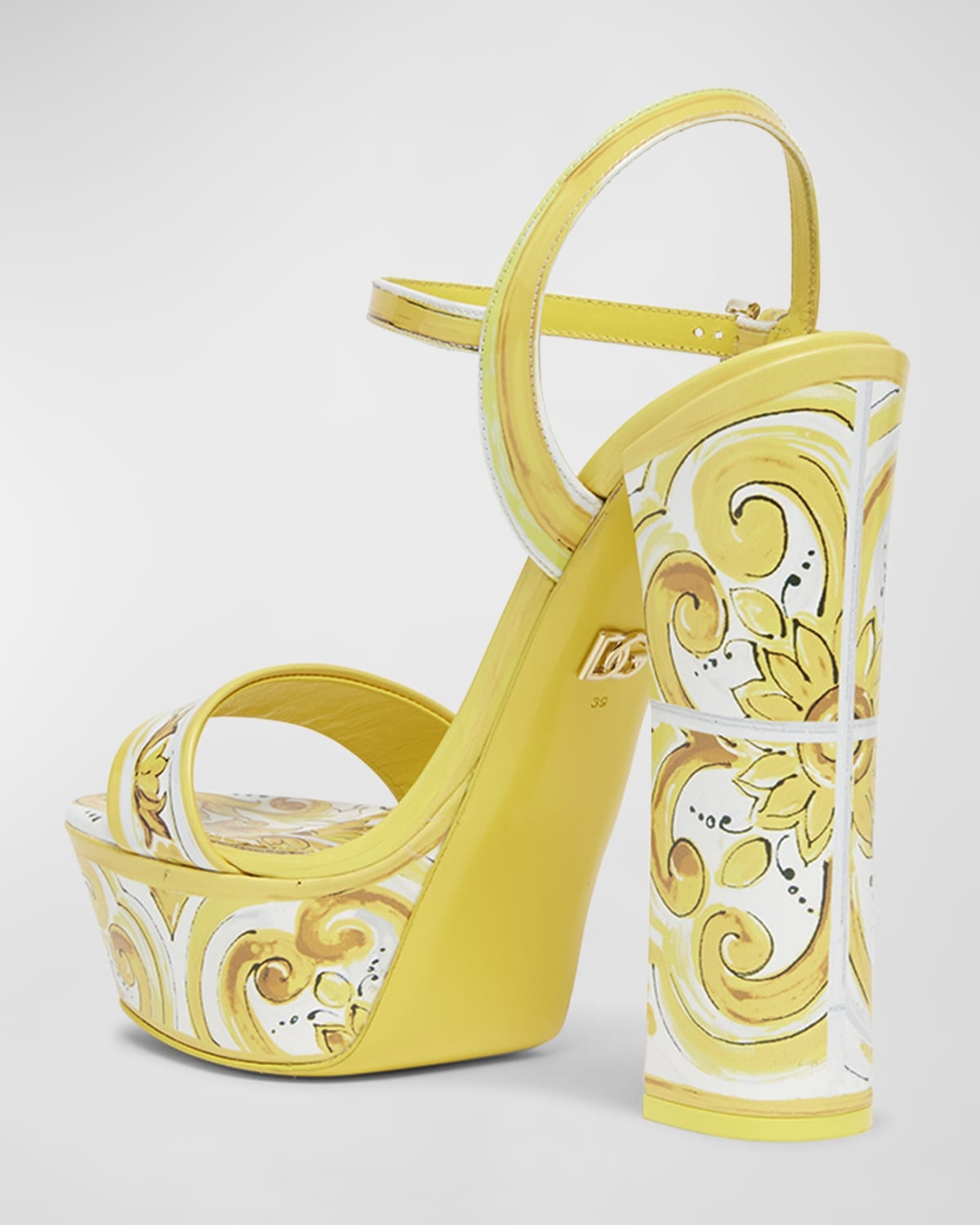 Formal Tile-Print Leather Platform Sandals - 4