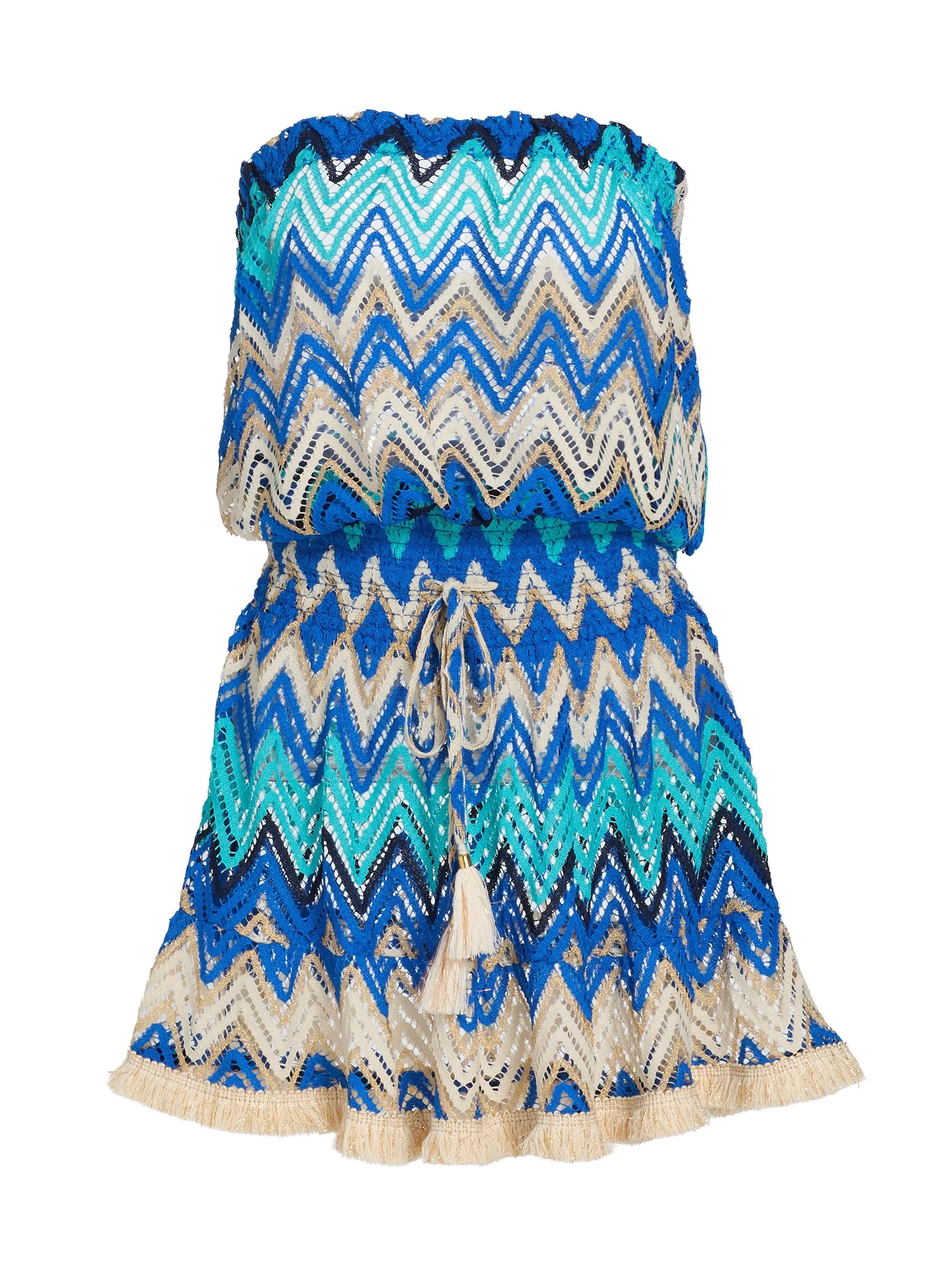 Women's Lauryn Chevron-Knit Cover-Up Minidress - Blue Chevron - 1
