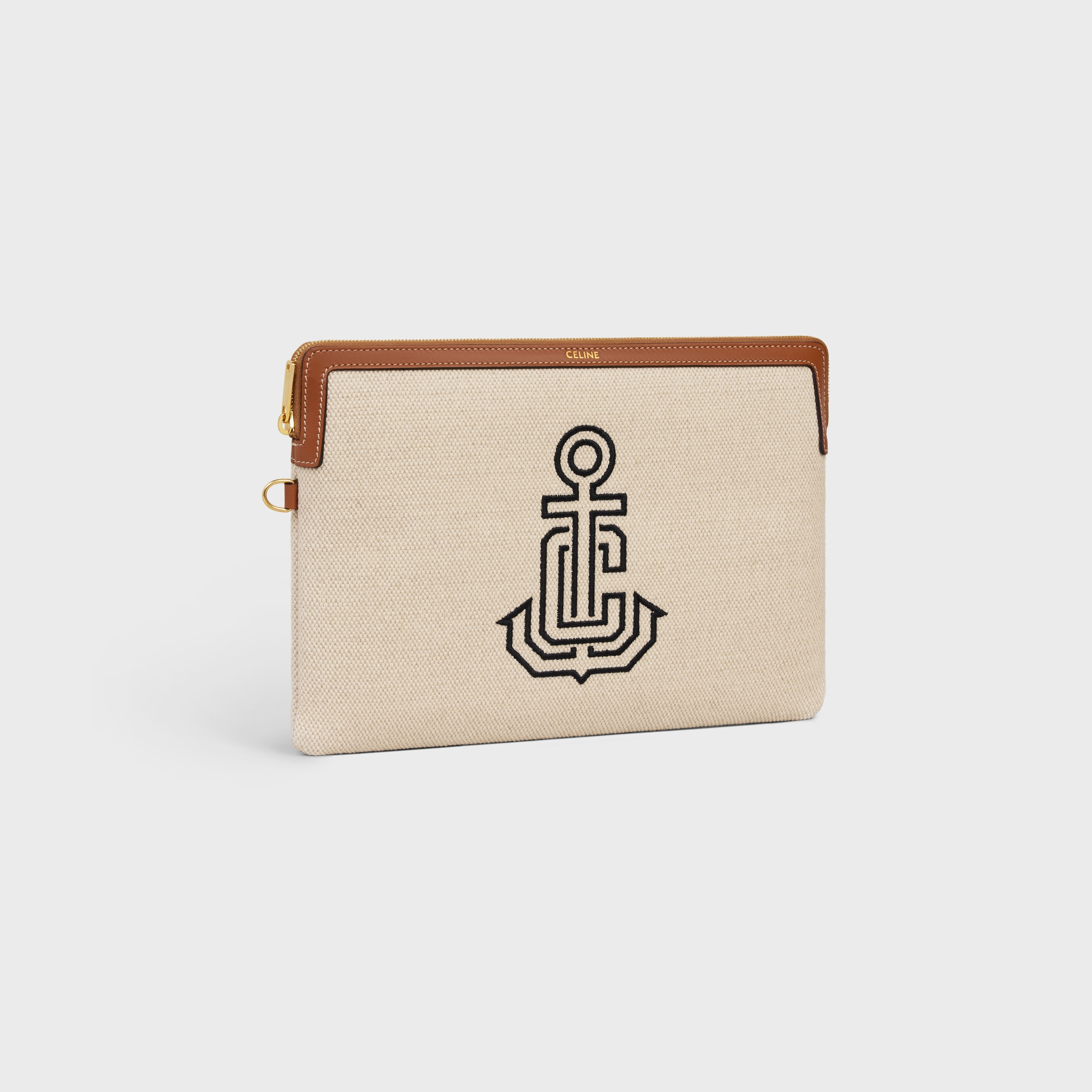 SMALL POUCH WITH STRAP IN TEXTILE WITH ANCHOR EMBROIDERY AND CALFSKIN - 3