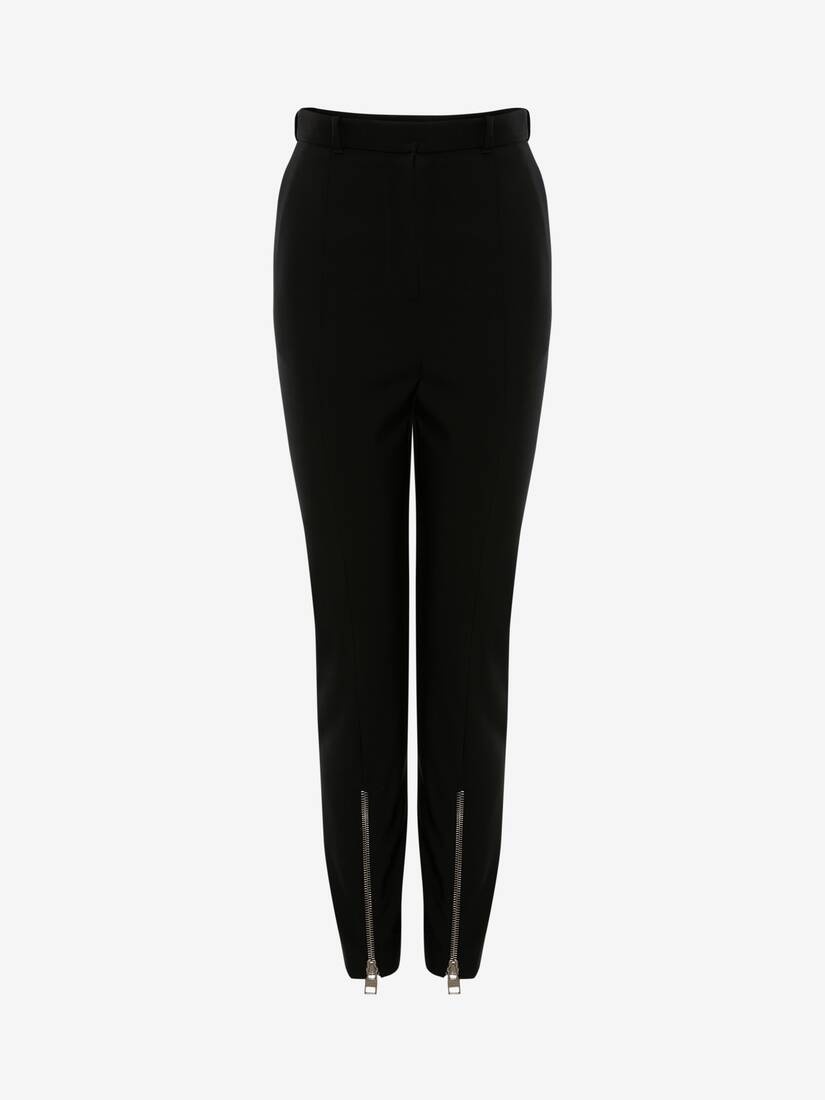 Leaf Crepe Zip Trouser in Black - 1
