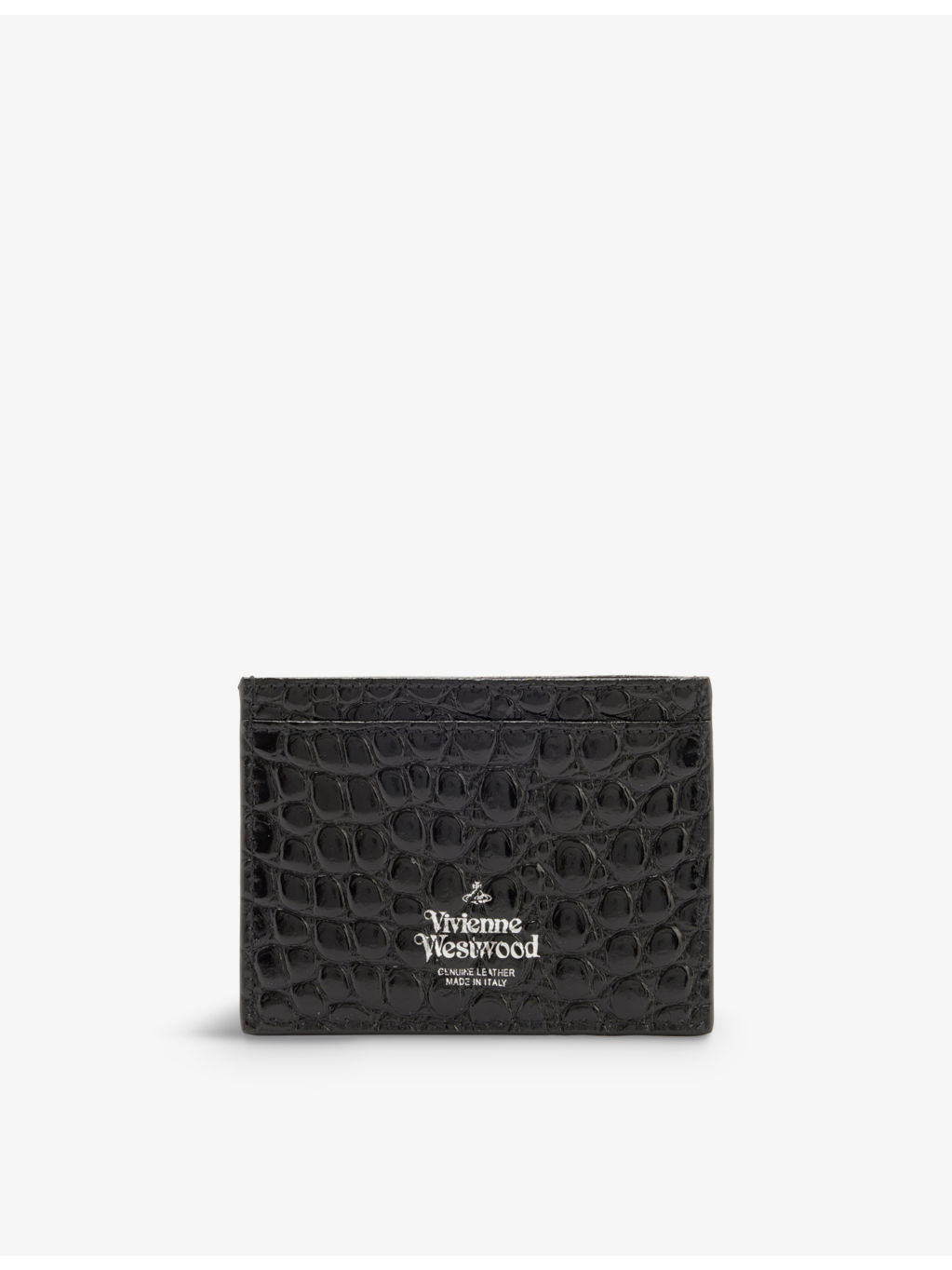Orb-logo croc-embossed leather card holder - 3