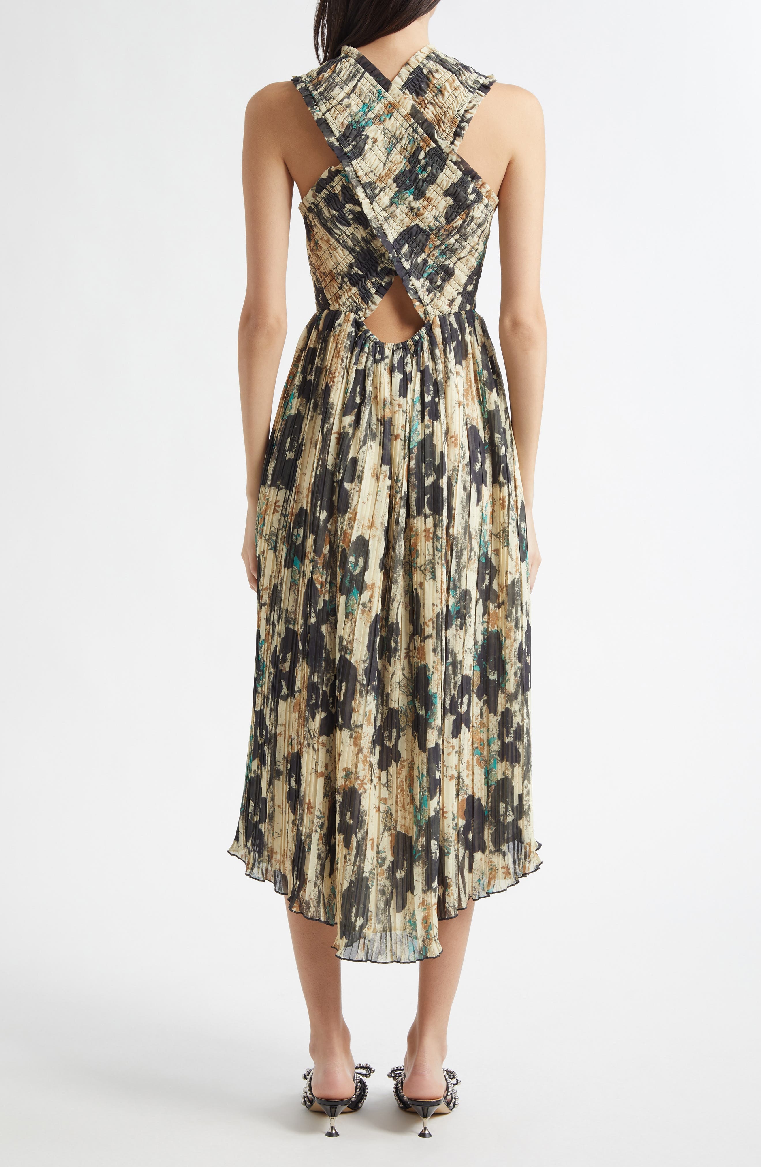Ganni Floral Print Smocked & Pleated Midi Dress in Afterglow at Nordstrom - 2