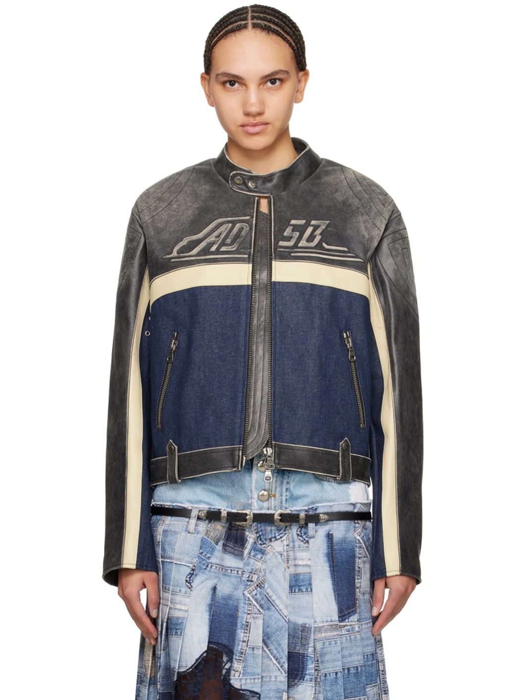Gray & Blue Racing Leather Jacket - 1