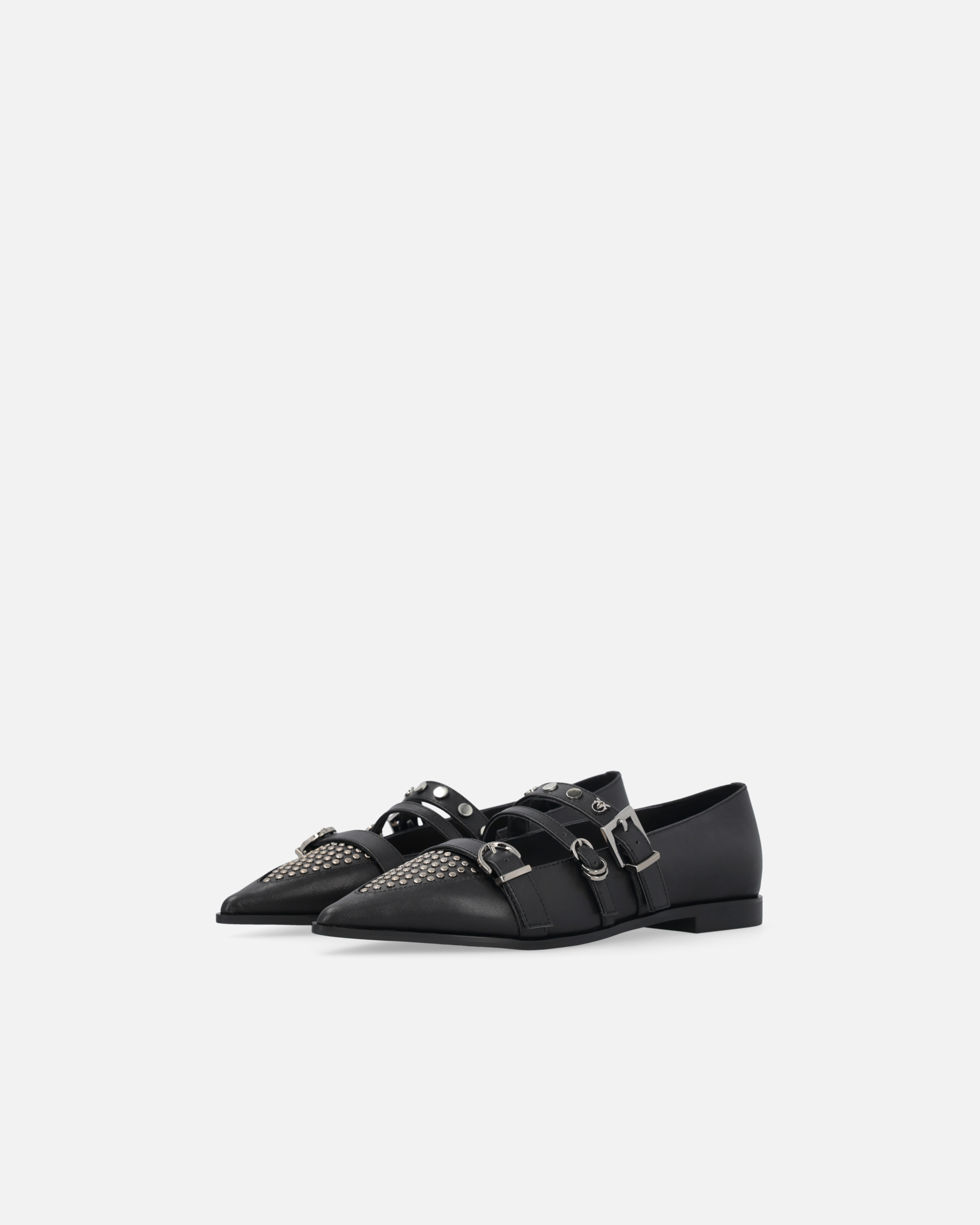 POINTED-TOE LEATHER BALLERINAS WITH STUDS - 6
